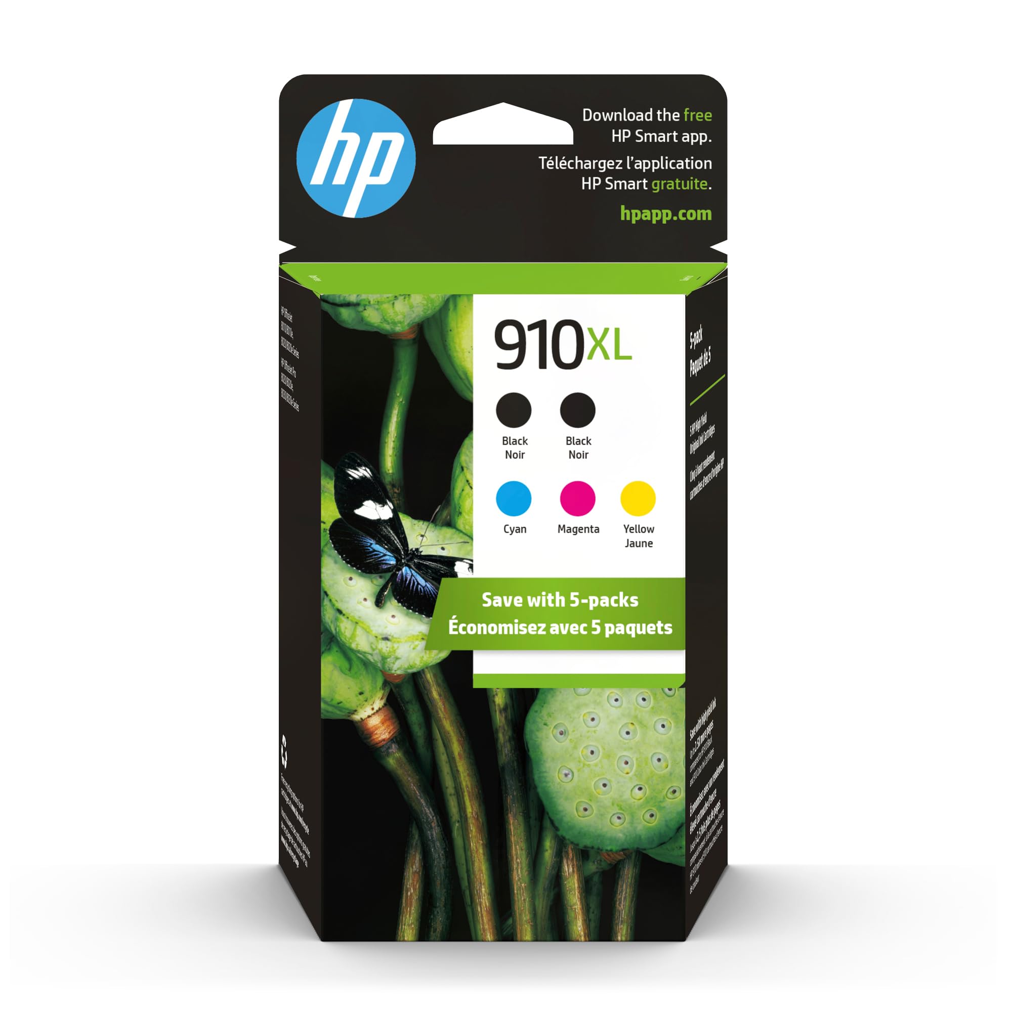 HP Original 910XL Black, Cyan, Magenta, Yellow High-Yield Ink Cartridges (5-Pack) | Works OfficeJet 8010, 8020 Series OfficeJet Pro 8020, 8030 Series | Eligible for Instant Ink | 6ZA58AN
