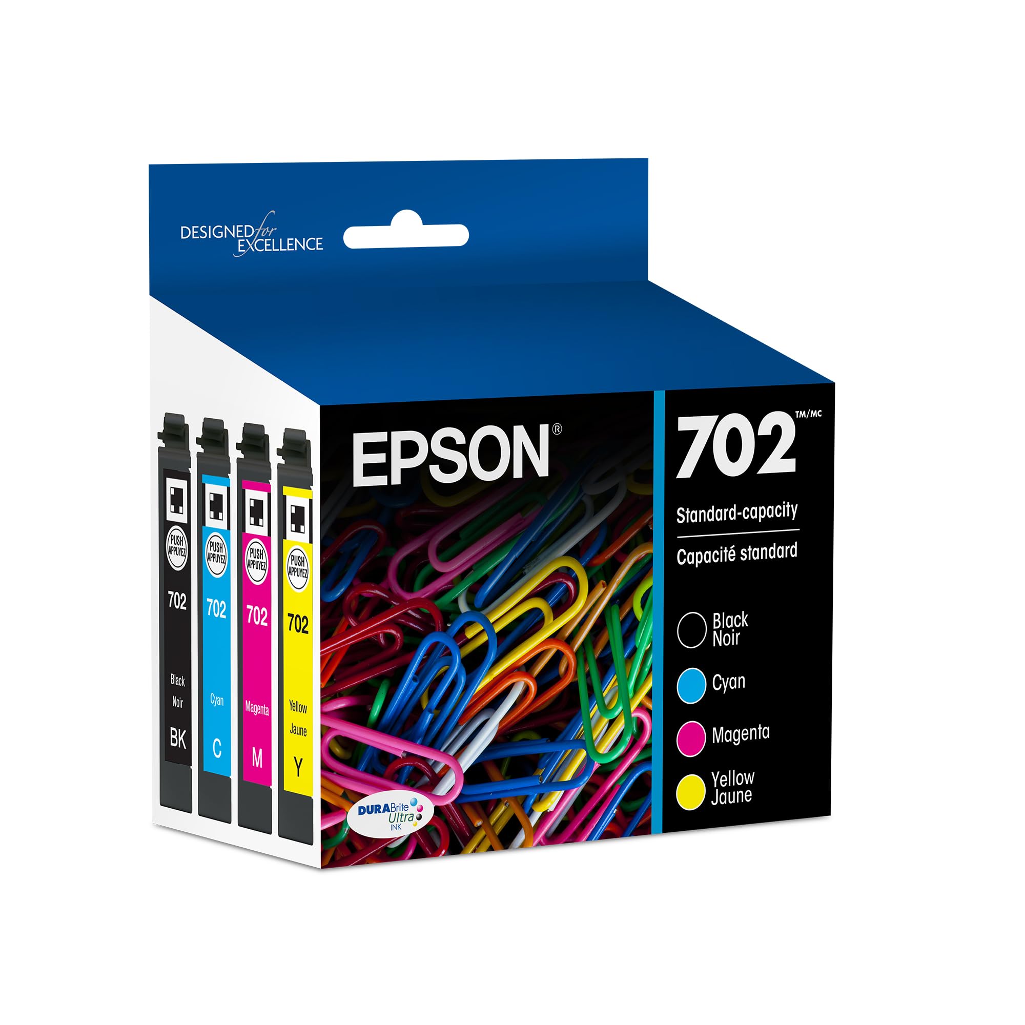 EPSON 702 DURABrite Ultra Ink Standard Capacity Black & Color Cartridge Combo Pack (T702120-BCS) Works with WorkForce Pro WF-3720, WF-3730, WF-3733