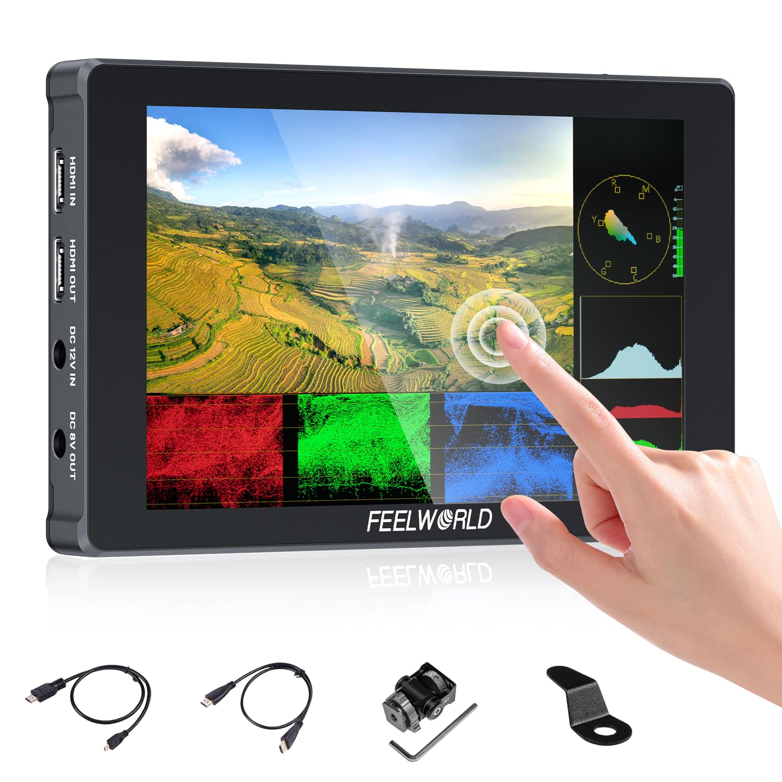 FEELWORLD F7 Plus Camera Field Touchscreen Monitor 7 Inch 1200nit Hight Brightness 1920x1200 IPS HDMI2.0 3D Lut HDR Waveform with F970 External Power for Sony Canon Nikon Fuji Photography