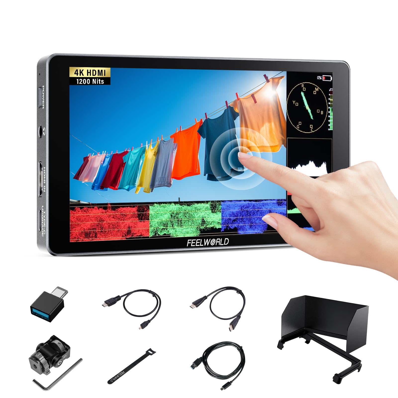 FEELWORLD P6XL Camera Field Touchscreen Monitor 6 Inch 1200 Nit Bright Built-in Battery with Aluminium Housing 1920x1080 IPS 3D LUT HDR Waveform DSLR Camera for Sony Canon Nikon Fuji Photography