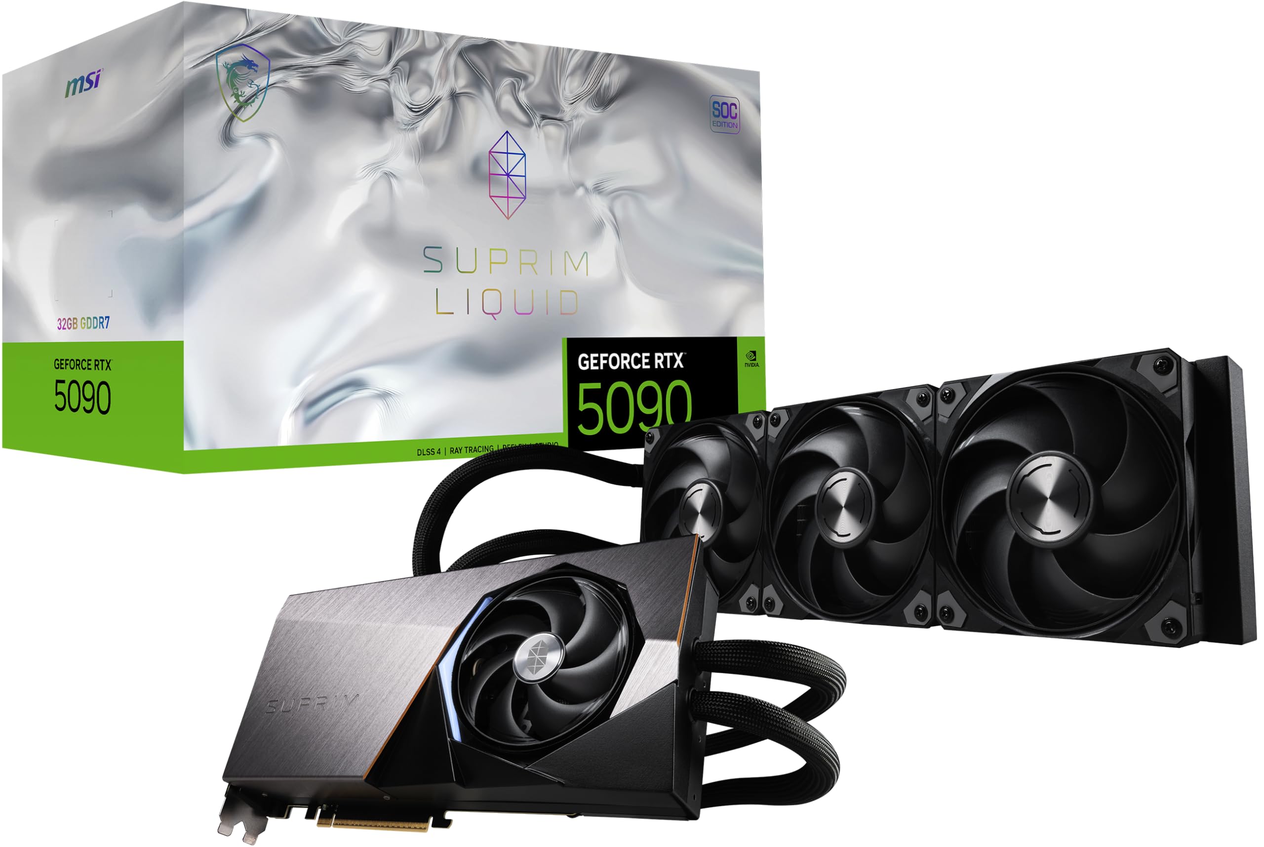 MSI Gaming RTX 5090 32G SUPRIM Liquid SOC Graphics Card (32GB GDDR7, 512-bit, Extreme Performance: 2580 MHz, DisplayPort x3 2.1a, HDMI 2.1b, NVIDIA Blackwell Architecture)