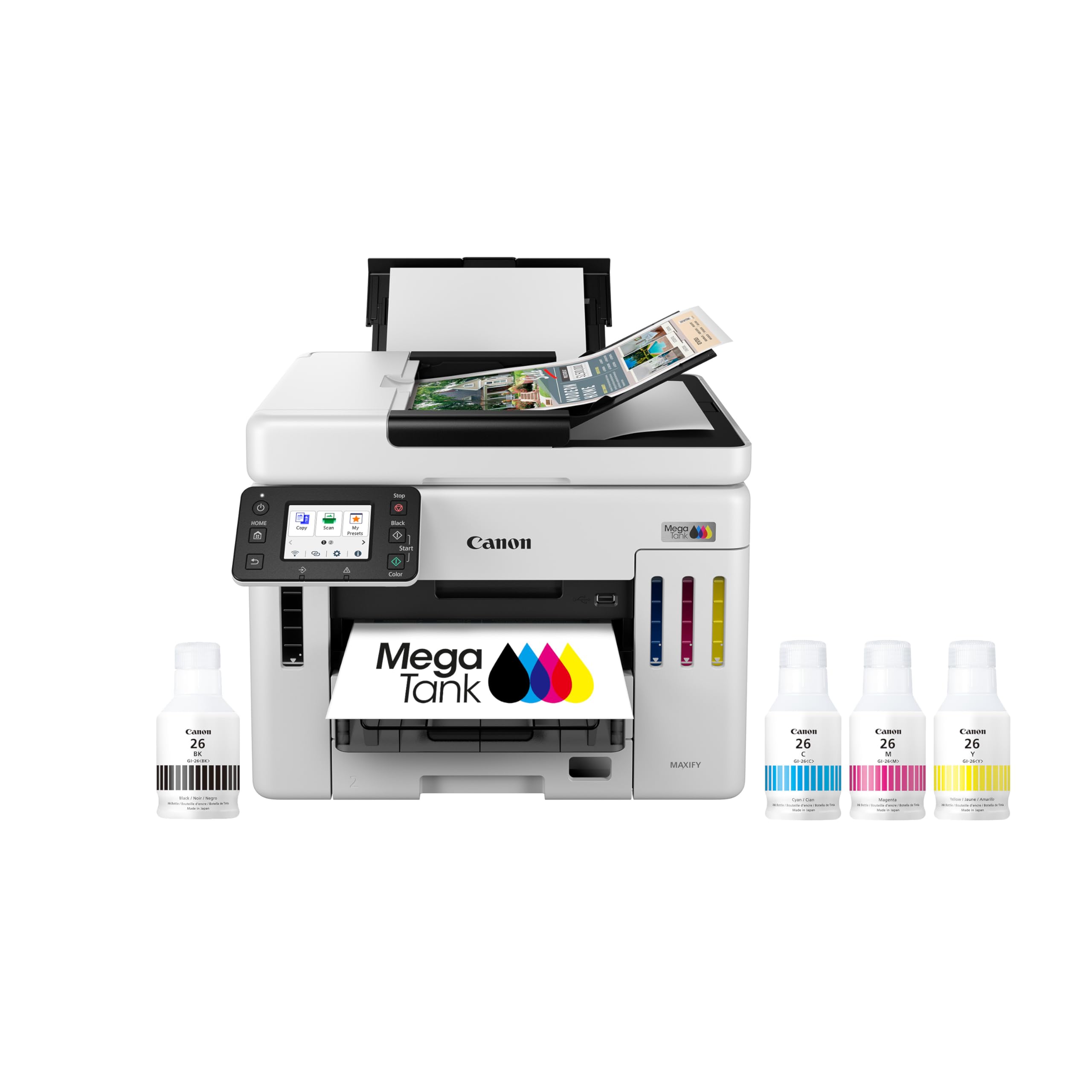 Canon Megatank GX7120 Wireless All-in-One Printer, Print, Copy, Scan and Fax with 2.7" LCD Touch Screen and Auto Document Feeder, White