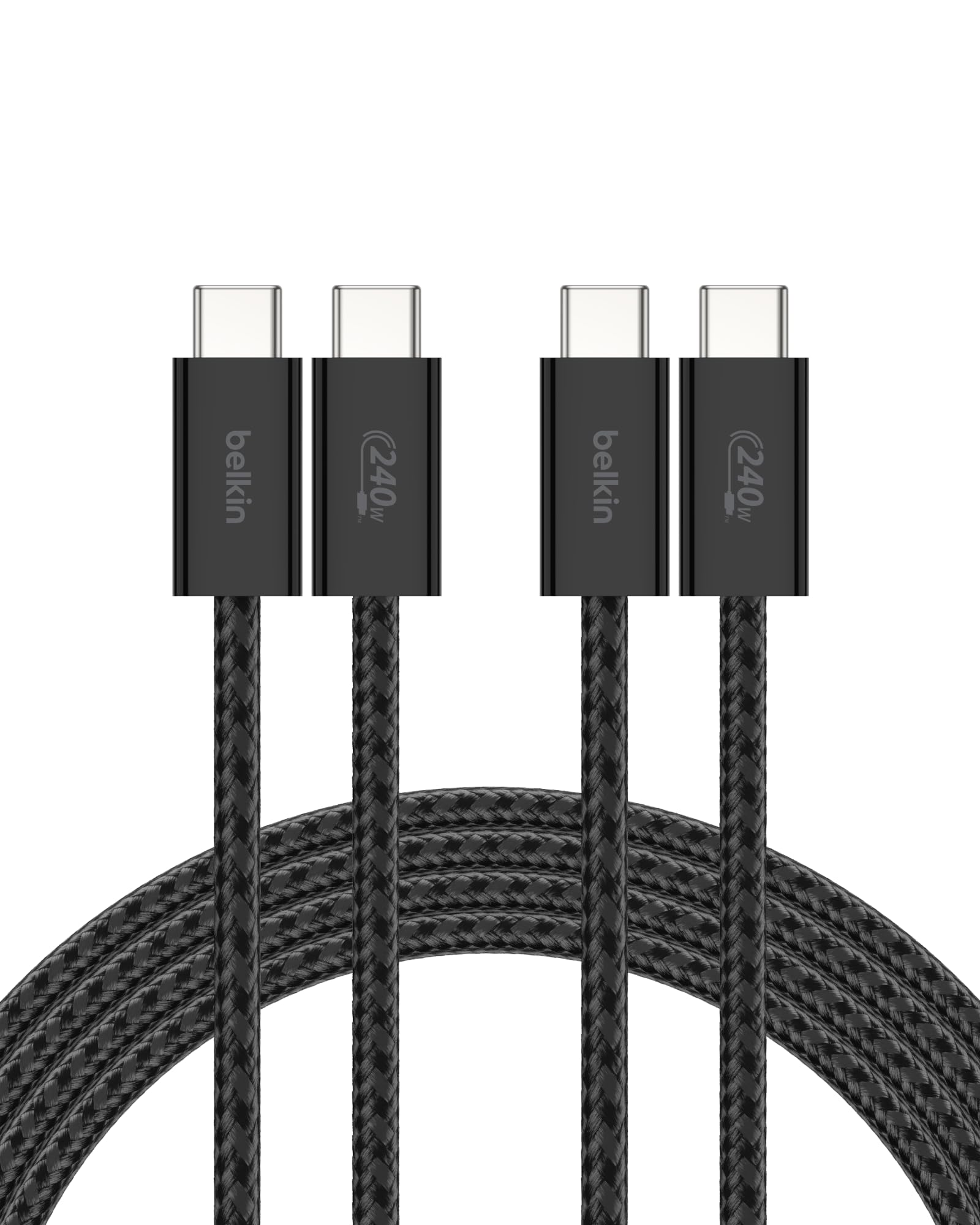 Belkin USB C to USB C Cable ​2-Pack, 6.6ft, 240W - Type C Charger, iPhone Charger Cord, Soft, Braided, Flexible for iPhone 16, Galaxy S25, Pixel 9, MacBook, Chromebook, iPad Pro, Switch – Black