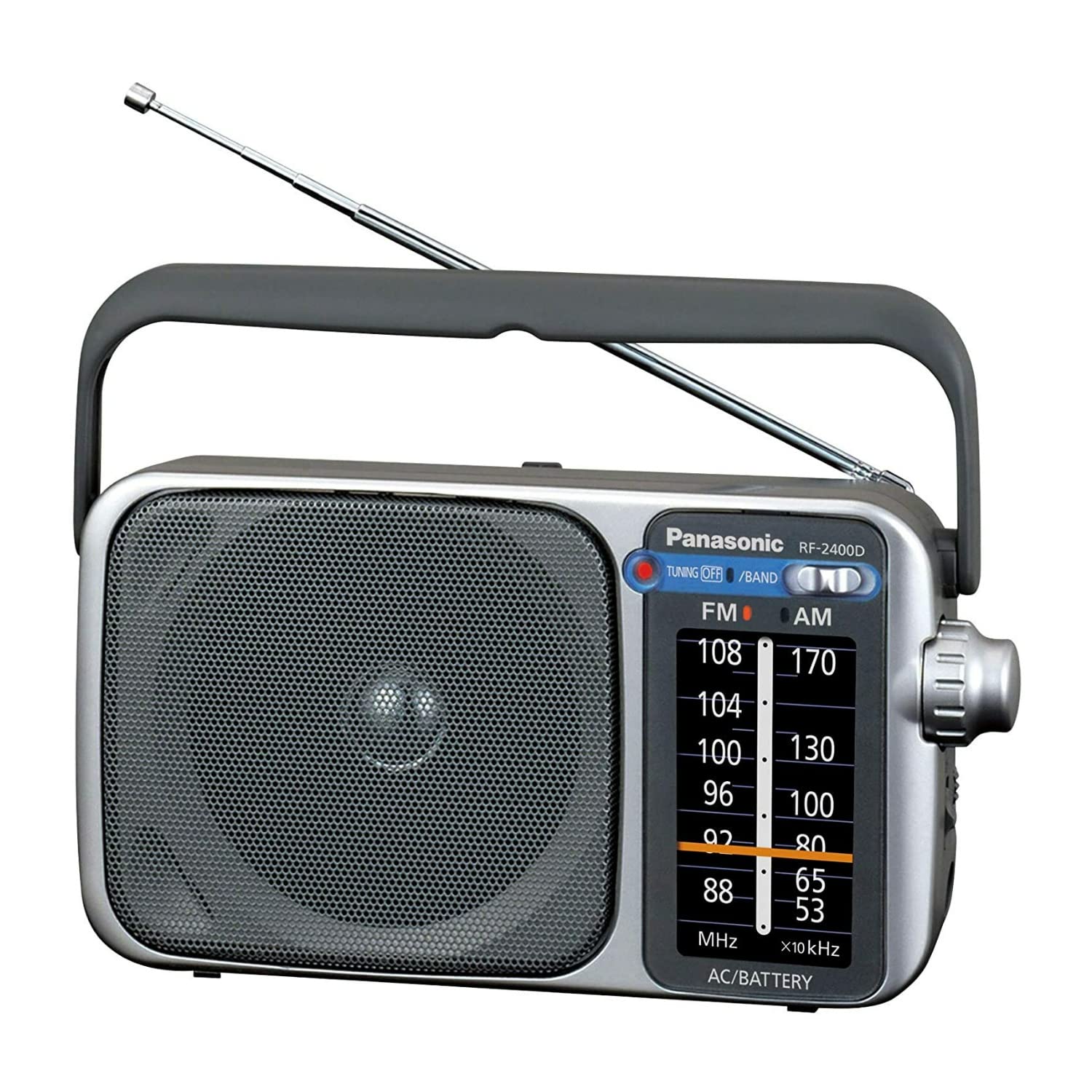 Panasonic Portable AM / FM Radio, Battery Operated Analog Radio, AC Powered, Silver (RF-2400D)