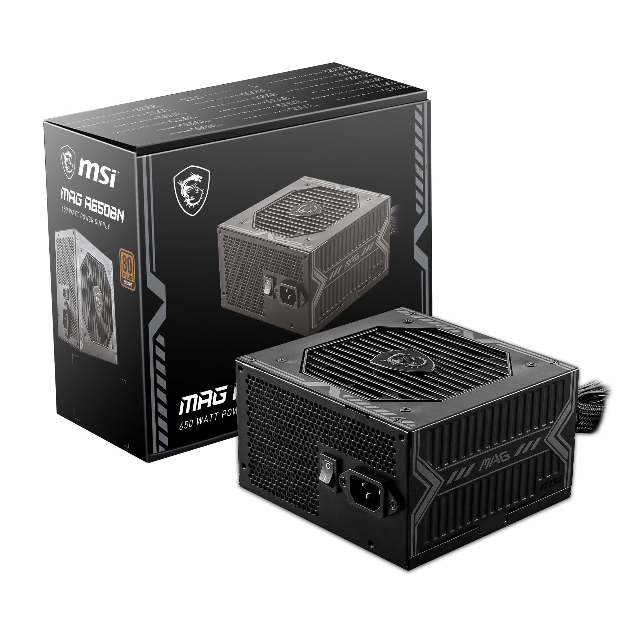 MSI MAG A650BN Gaming Power Supply - 80 Plus Bronze Certified 650W - Compact Size - ATX PSU