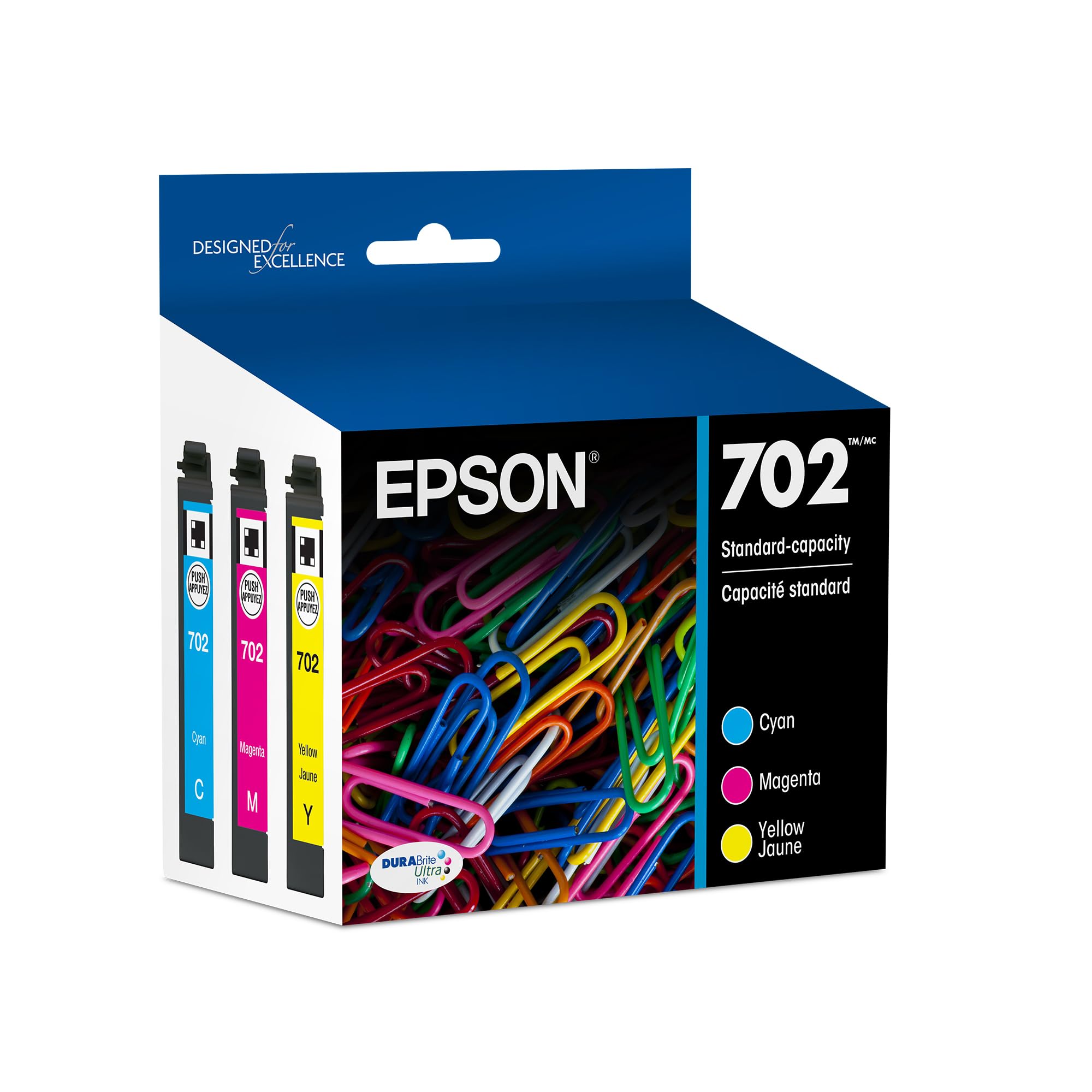 EPSON 702 DURABrite Ultra Ink Standard Capacity Color Combo Pack (T702520-S) Works with WorkForce Pro WF-3720, WF-3730, WF-3733