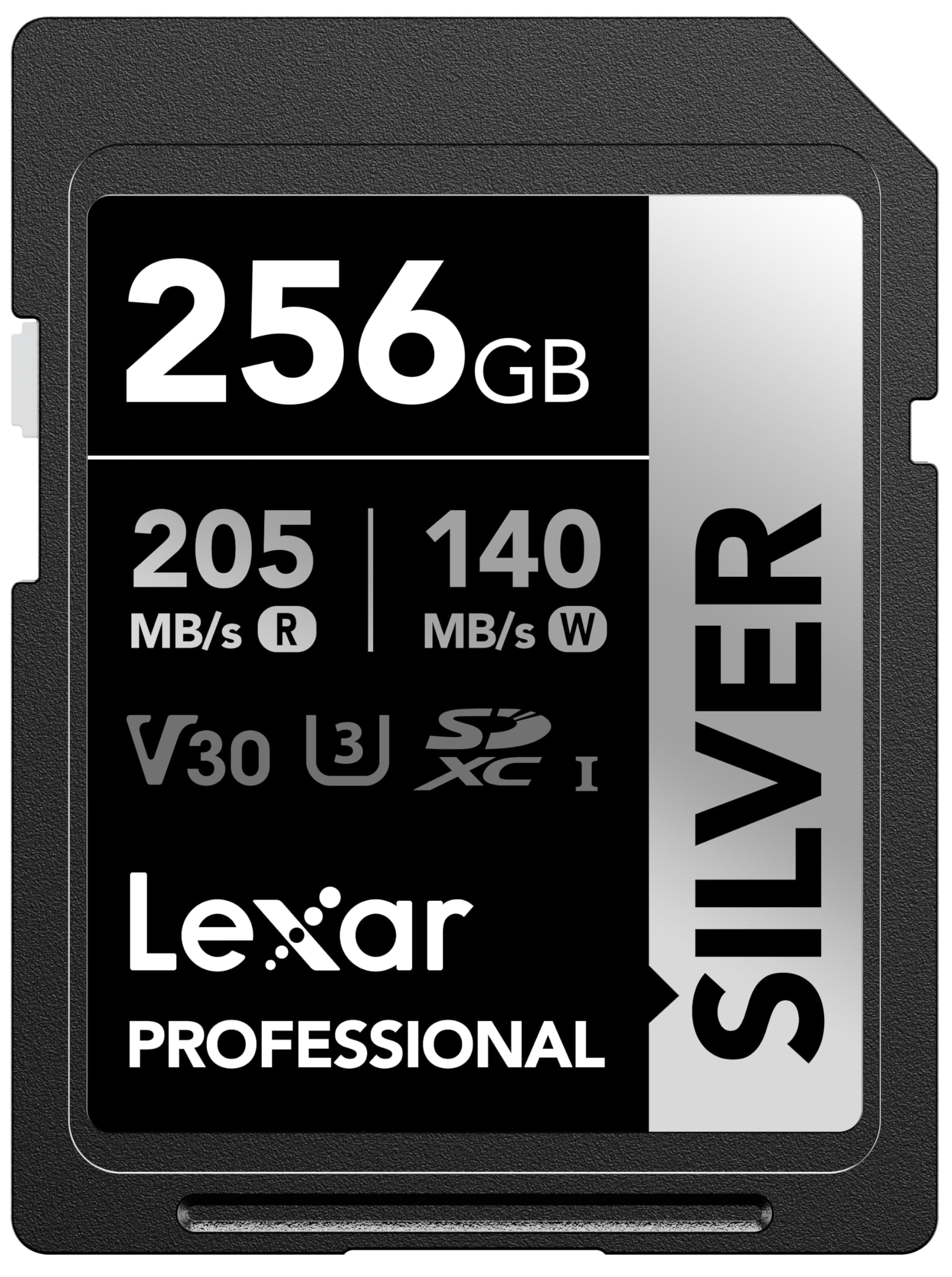 Lexar 256GB Professional Silver SD Card, UHS-I, C10, U3, V30, 4K, Up to 205/140 MB/s SDXC Memory Card, for Professional Photographer, Videographer, Enthusiast (LSDSILV256G-BNNNU)