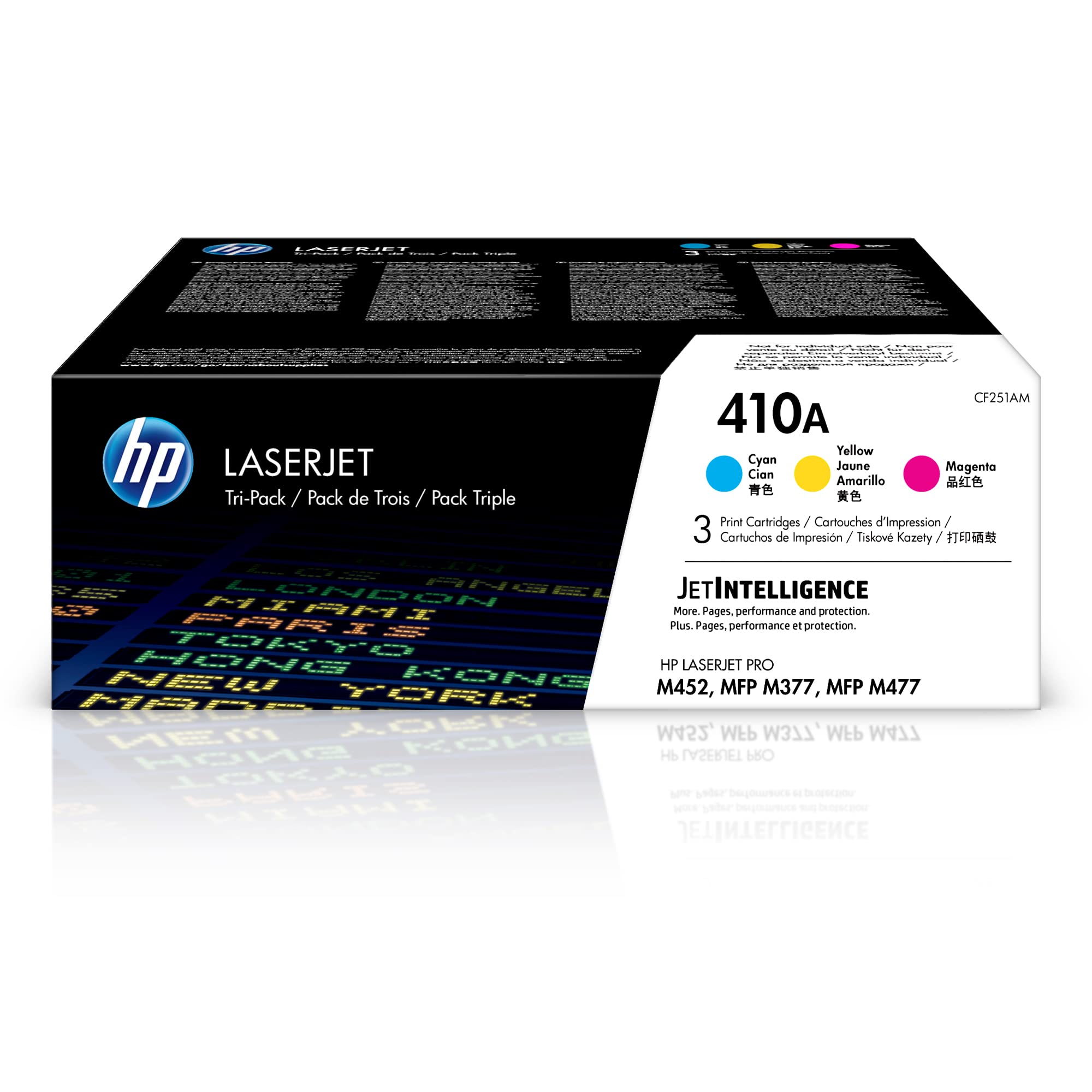 HP 410A Cyan, Magenta, Yellow Toner Cartridges (3-pack) | Works with Color LaserJet Pro M452 Series, Color LaserJet Pro MFP M377, M477 Series | CF251AM