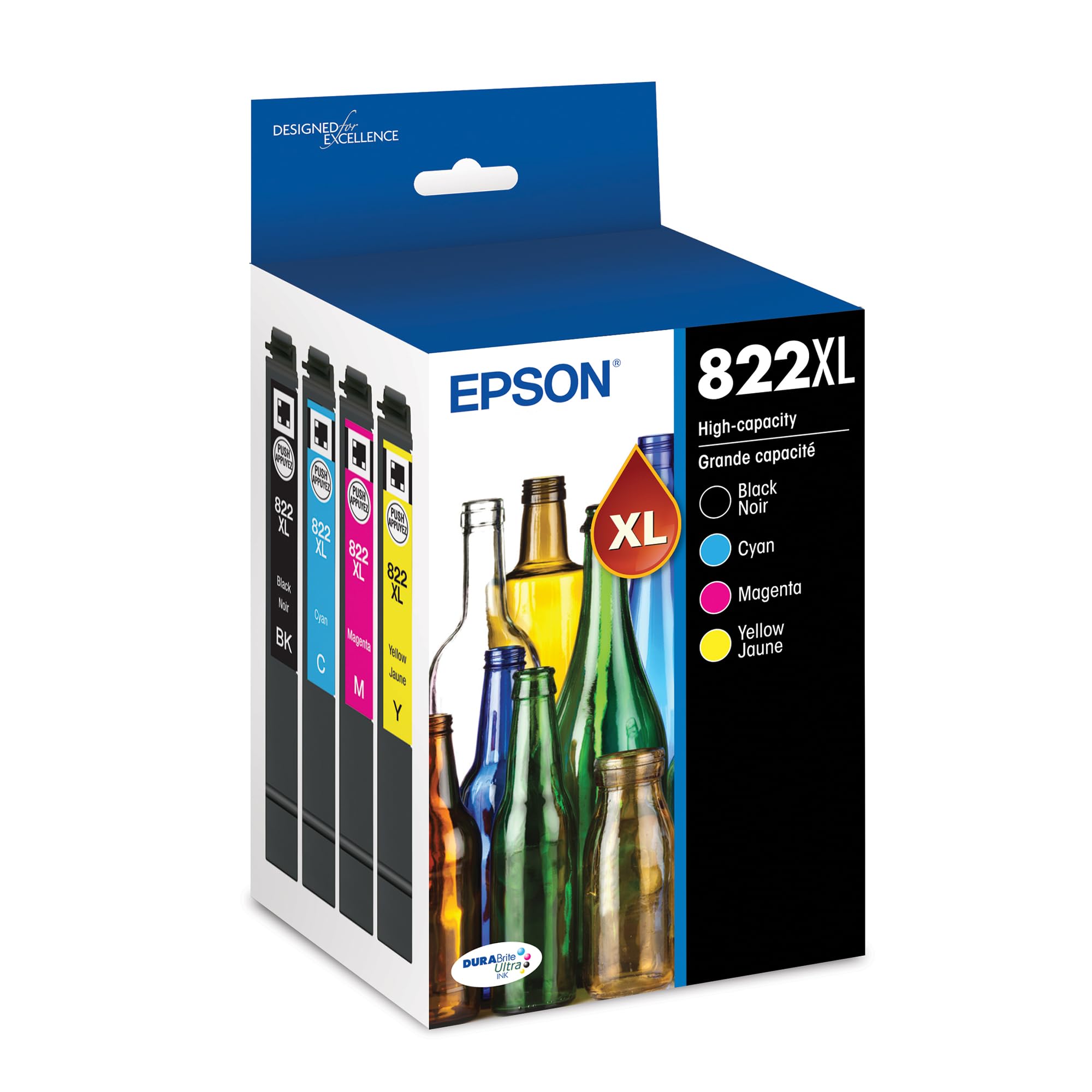 Epson 822 DURABrite Ultra Ink High Capacity Black & Color Cartridge Combo Pack (T822XL-XCS) Works with Workforce Pro WF-3820, WF-3823, WF-4820, WF-4830, WF-4833, WF-4834