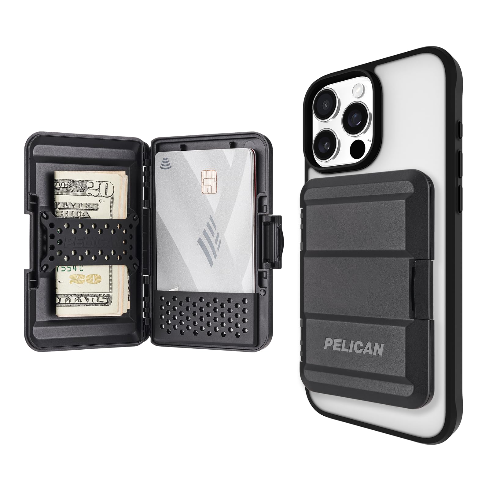 Pelican MagSafe Wallet for iPhone - Heavy Duty MIL-STD Snap-On Phone Magnetic Wallet and Phone Card Holder - Detachable and Slim Hard Case for iPhone 16 Pro Max /15 Pro Max/14/13/12 Series - Black