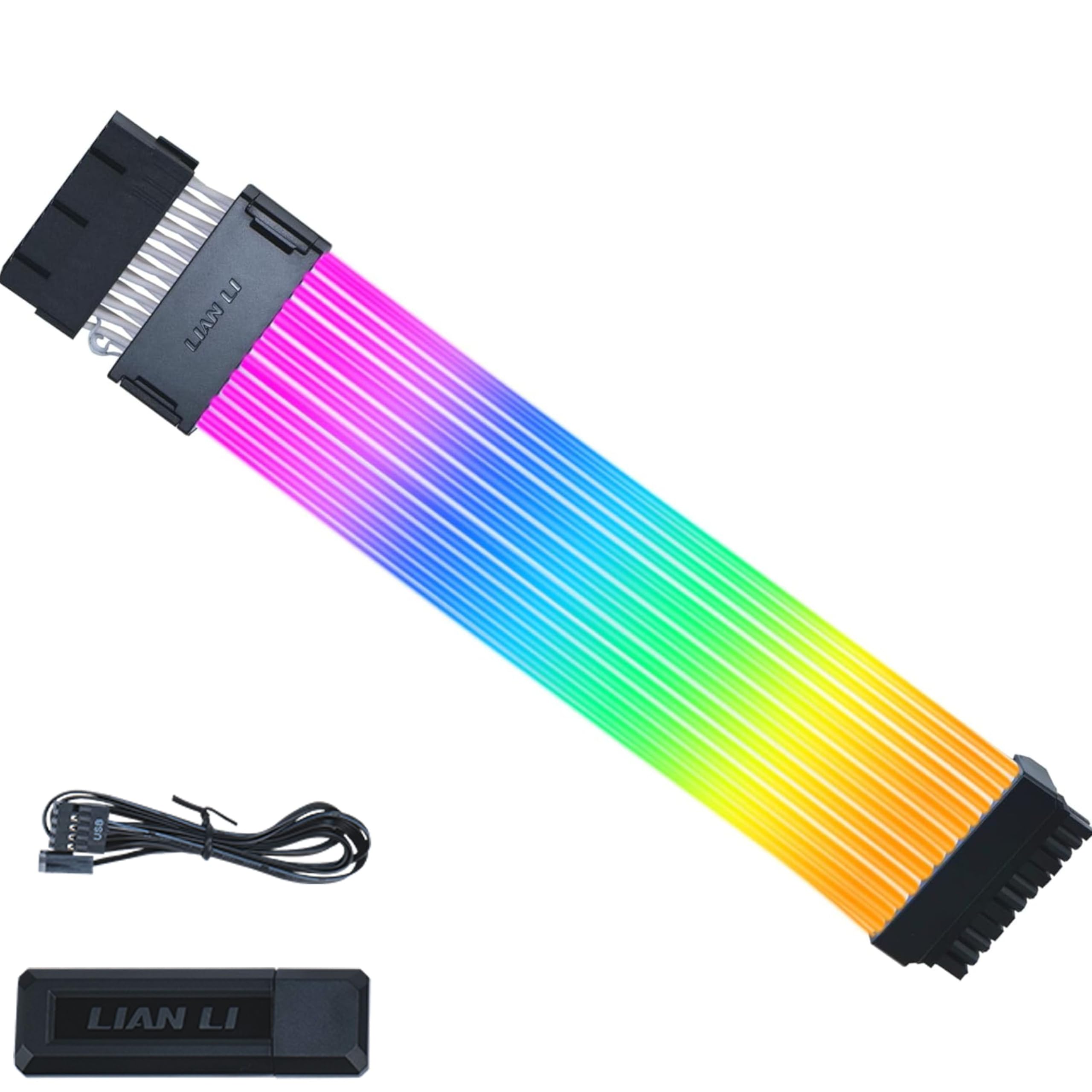 Lian Li Strimer Wireless 24 Pin with Controller (PW24-1W-T) - Addressable RGB Power Extension Cable - 2.4 GHz Wireless Control with 315mm; 12.4 Inch Length - Wireless Controller Included & Required