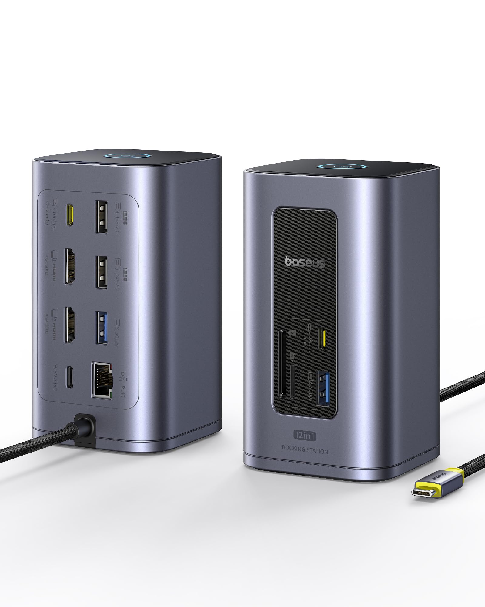 Baseus Docking Station Dual Monitor, Nomos Win Air(12 in 1) Laptop Dock, 2*4K HDMI, 10Gbps USB Ports, 1Gbps Ethernet, PD 100W(No Power Adapter), USB C Docking Station for Dell/HP/Lenovo/Asus/Acer/Mac