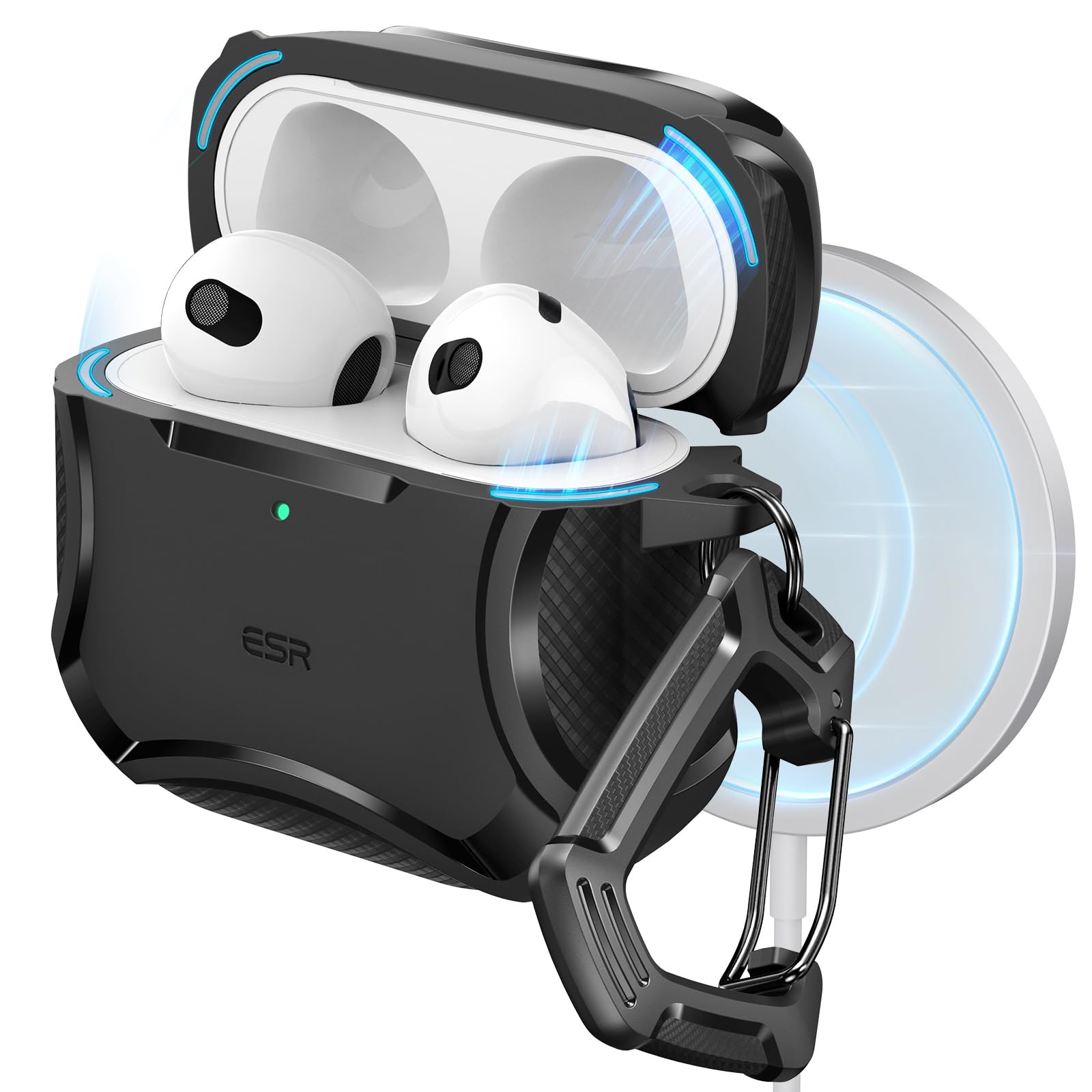 ESR for AirPods 4 Case, Compatible with AirPods 4th Generation Case (2024), Compatible with MagSafe, Powerful Drop Protection, Magnetic Lid, Cyber Series, Black