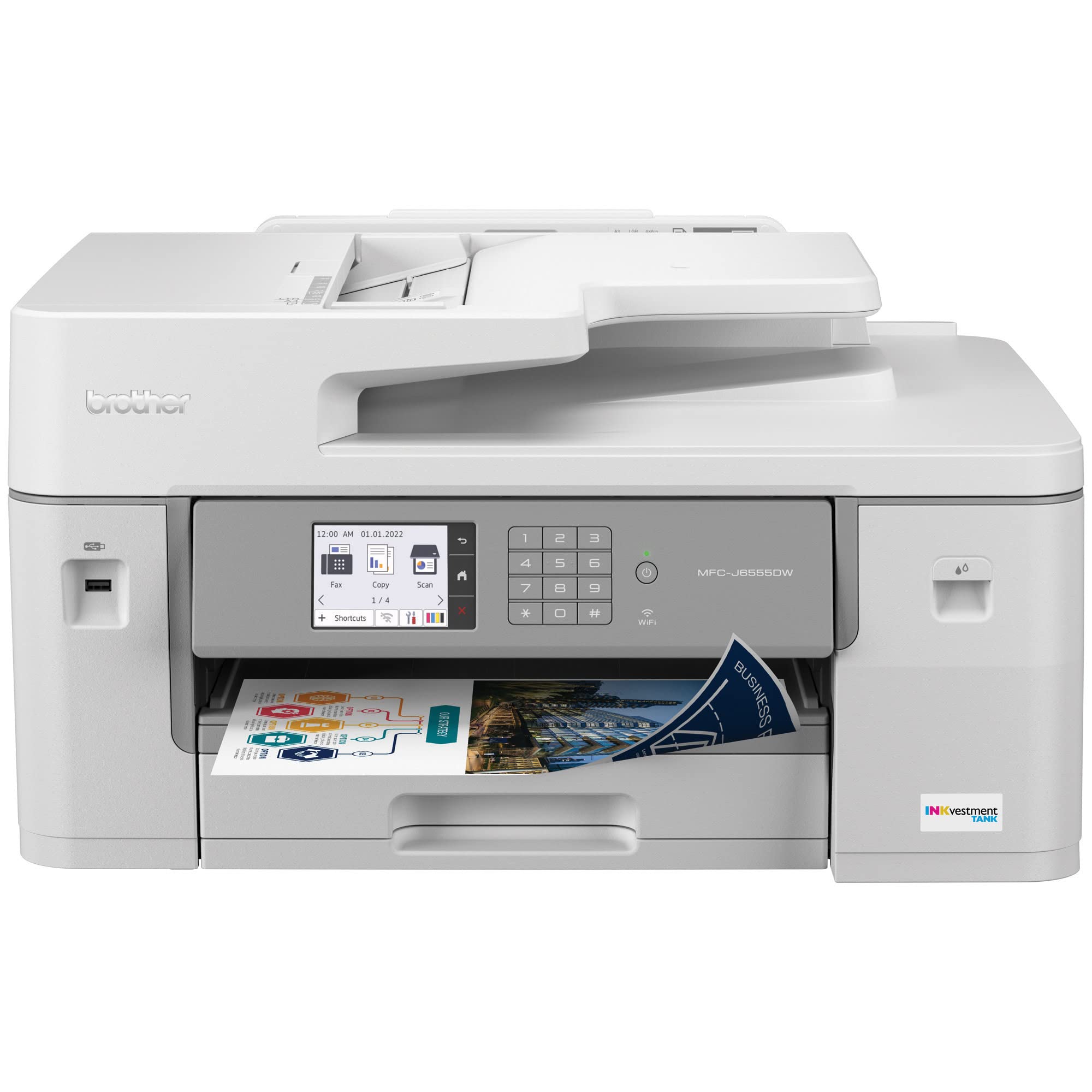 Brother MFC-J6555DW INKvestment Tank Color Inkjet All-in-One Printer with up to 1 Year of Ink in-box1 and 11” x 17” Print, Copy, scan, and fax Capabilities,White