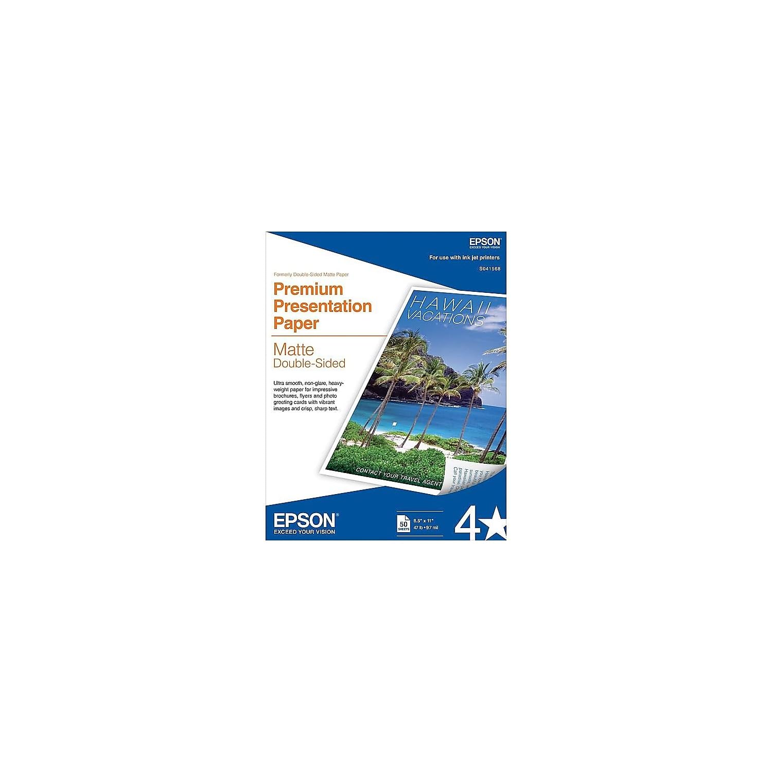 Epson Premium Presentation Paper MATTE (8.5x11 Inches, Double-sided, 50 Sheets) (S041568),Bright White