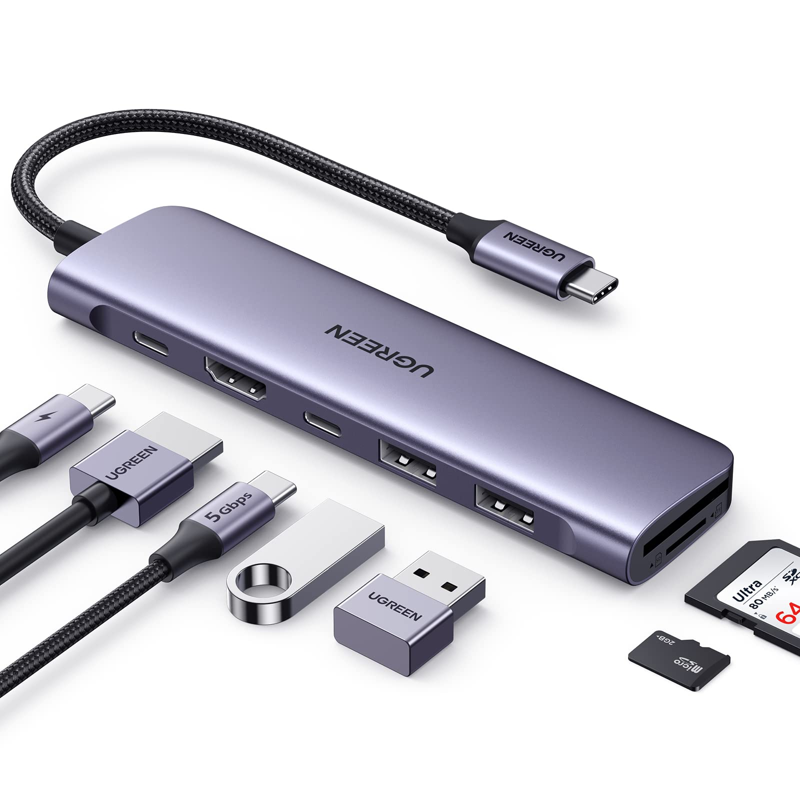 UGREEN Revodok 1071 USB C Hub for Laptop 7 in 1 Dock 4K HDMI, 100W PD Charging, USB-C & 2 USB-A 5Gbps Data Ports, SD/TF Card Reader for MacBook Pro/Air, iPad Pro, XPS, Thinkpad