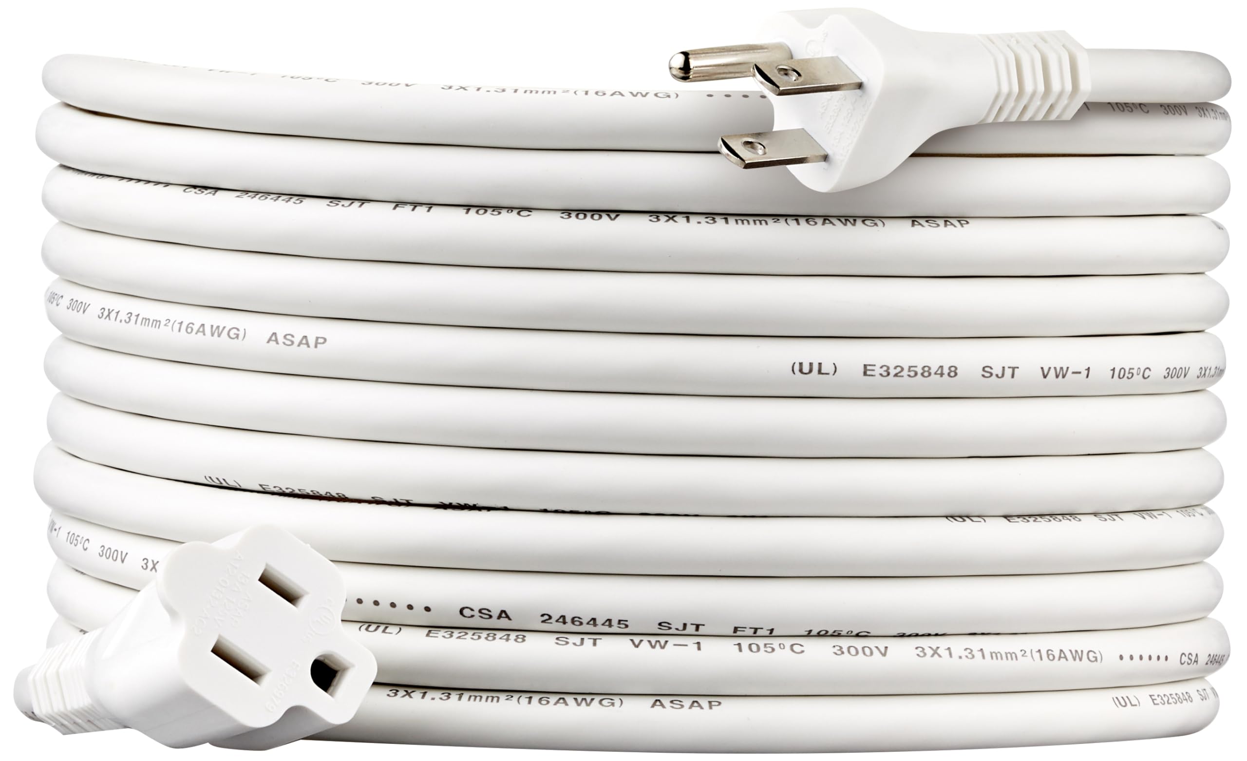 Amazon Basics Extension Cord, 20 Ft, 3 Prong Outlet Extender, Indoor Extension Cord, 13 Amps, 125V, White
