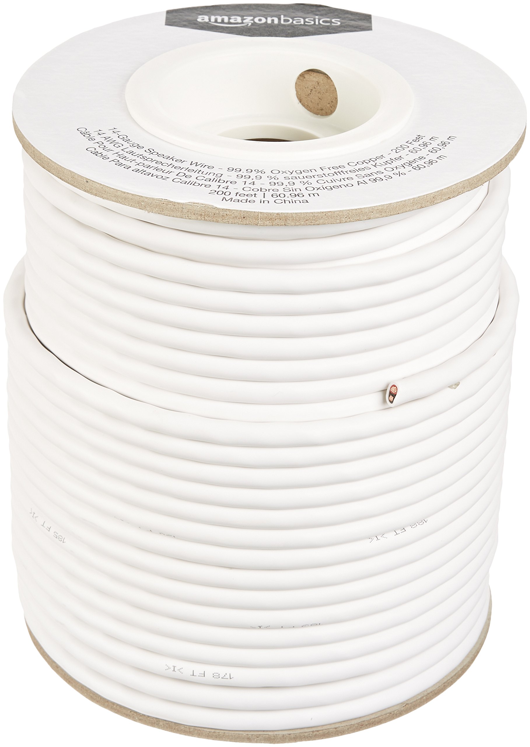 Amazon Basics 14-Gauge Audio Speaker Wire Cable - 99.9% Oxygen-Free Copper, 200-foot, White