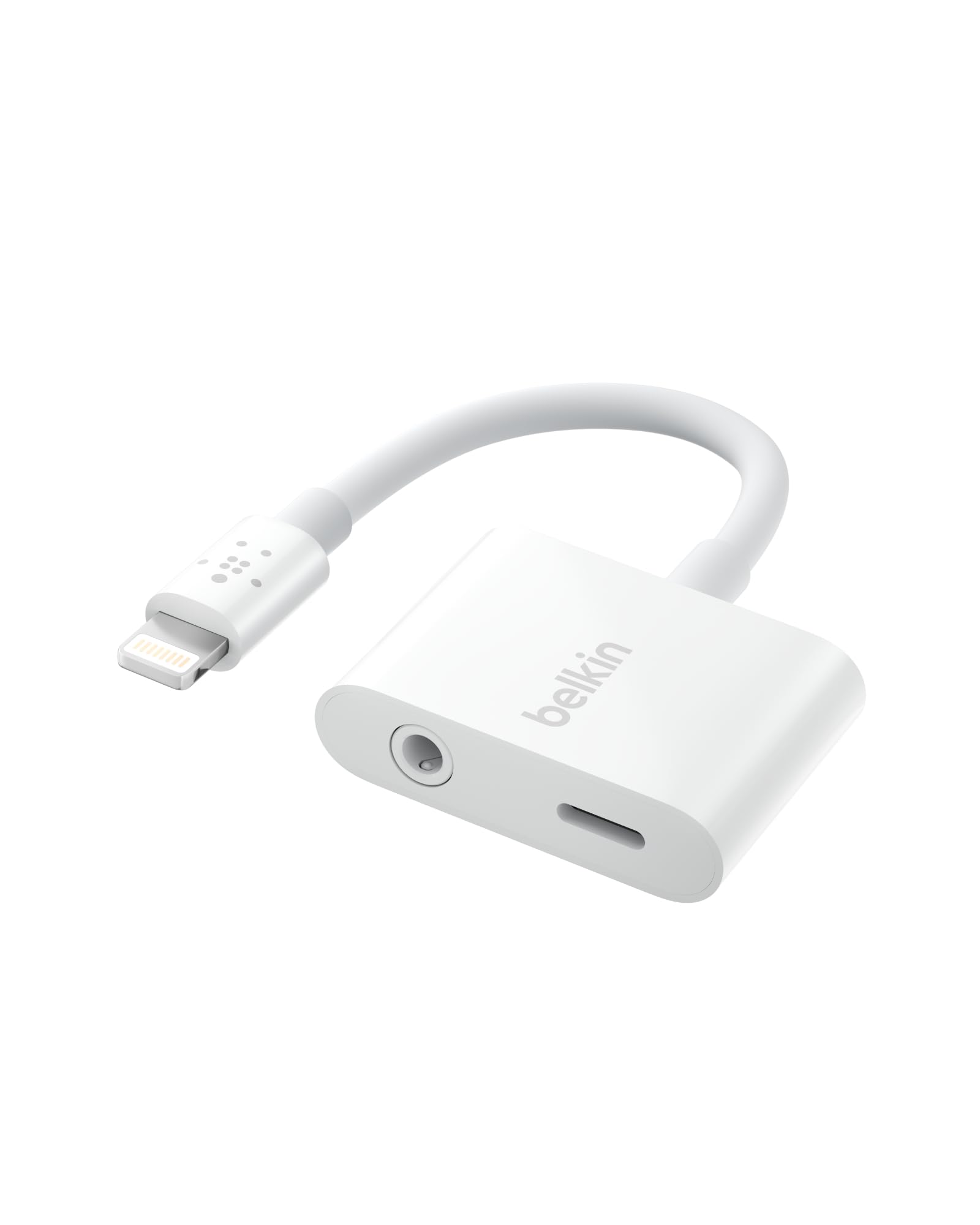 Belkin RockStar Lightning to 3.5mm Audio Cable + Audio Charger Splitter, 2-in-1 Aux iPhone Headphone and Charger Adapter - Compatible with iPhone 14, 13, 12, 11, X, and More - White