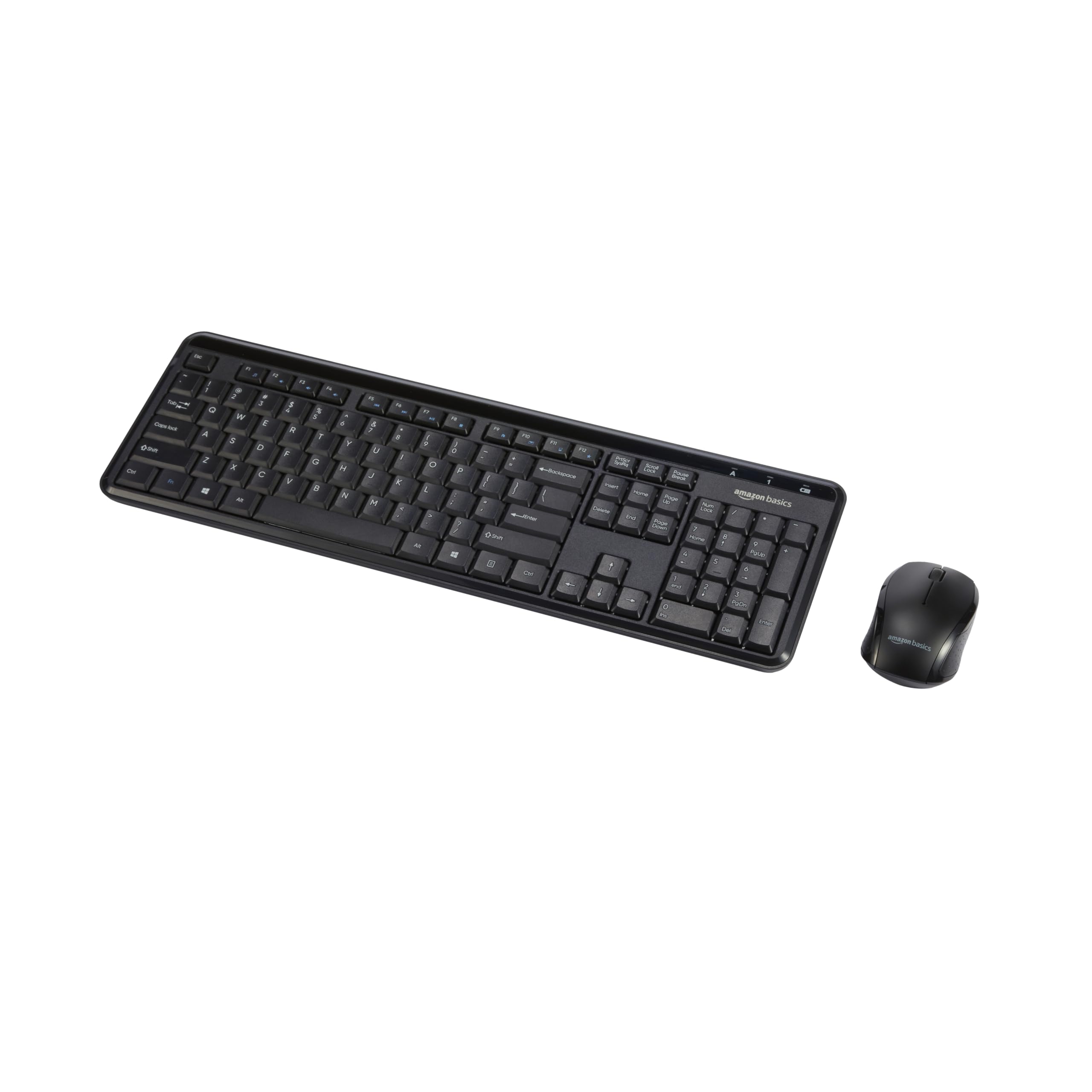 Amazon Basics 2.4GHz Wireless Keyboard and Mouse Combo, Quiet and Compact US Layout, Unifying USB Receiver, Black