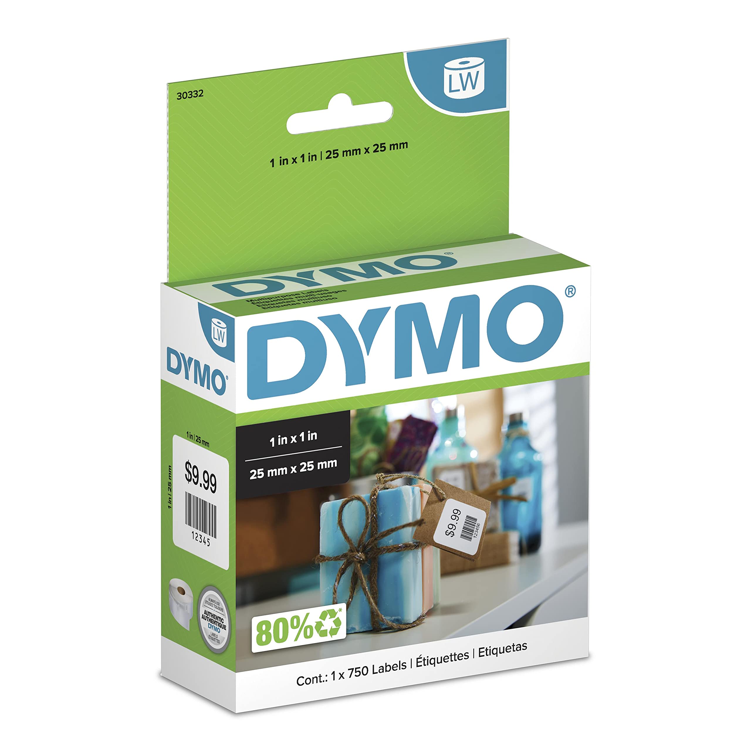 DYMO Authentic LW Multi-Purpose Square Labels DYMO Labels for LabelWriter Printers Great for Barcodes 1" x 1" 1 Roll of 750