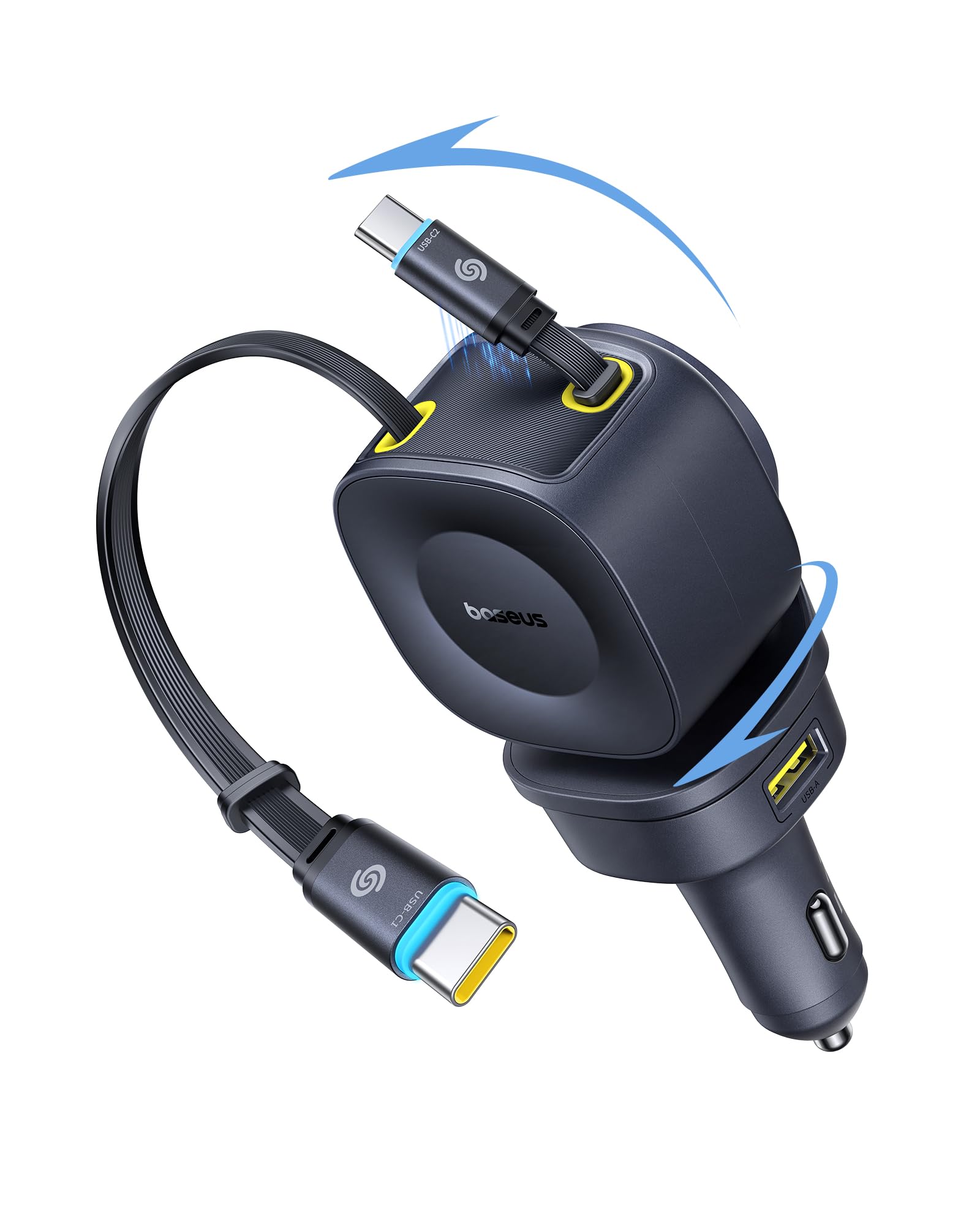 Baseus 163W Retractable Car Charger USB C Fast Charging, PrimeTrip VR2 Max 4 in 1 Fast Car Charger with Dual Retractable USB C Cable for iPhone 16 15 14 Pro Max, Samsung Galaxy S25 Ultra, Android