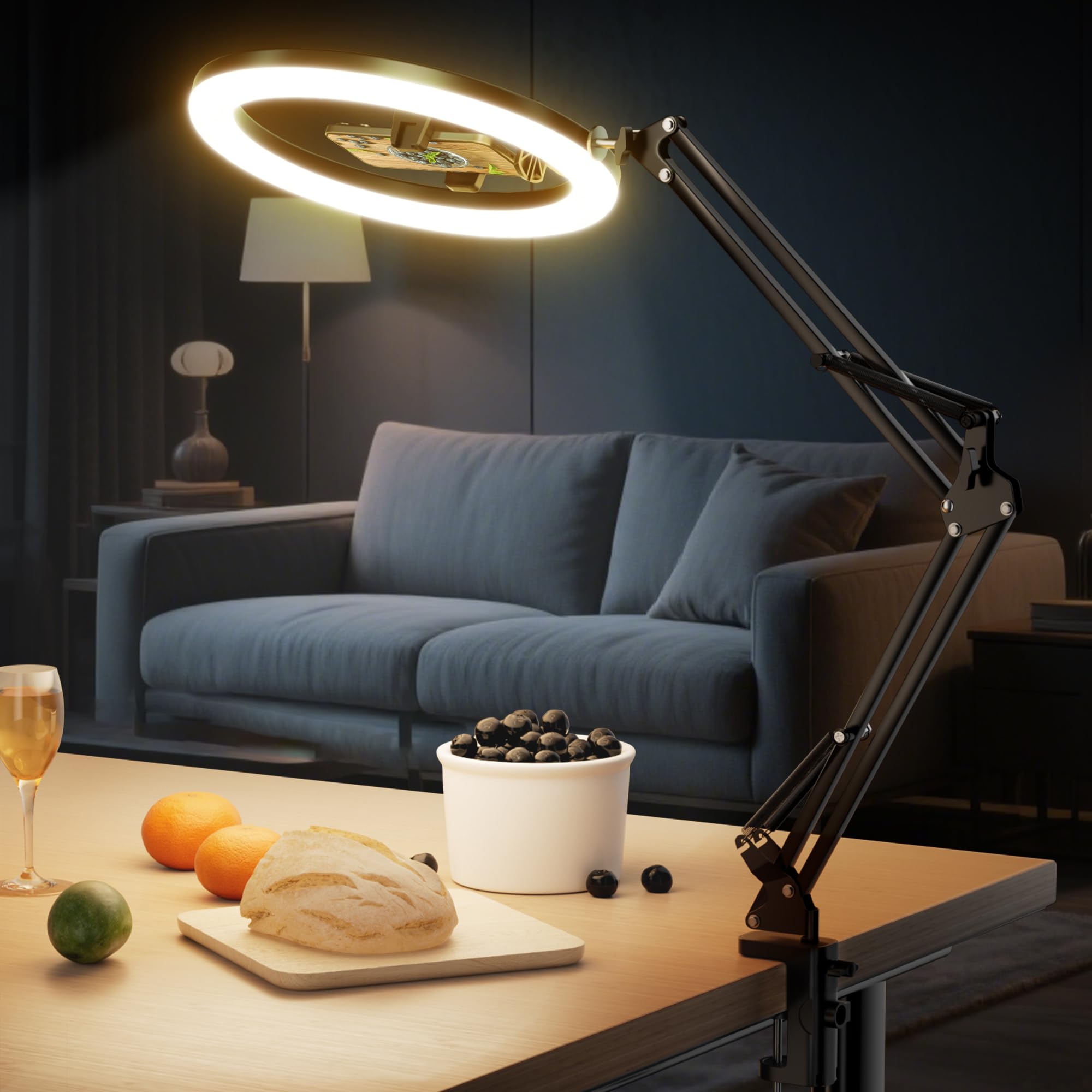 UBeesize 12’’ Ring Light with Overhead Phone Mount, LED Selfie Light with Stand and Phone Holder for iPhone and Laptop, Desk Light for Video Recording, Zoom Meeting, Live Streaming, Tiktok, YouTube