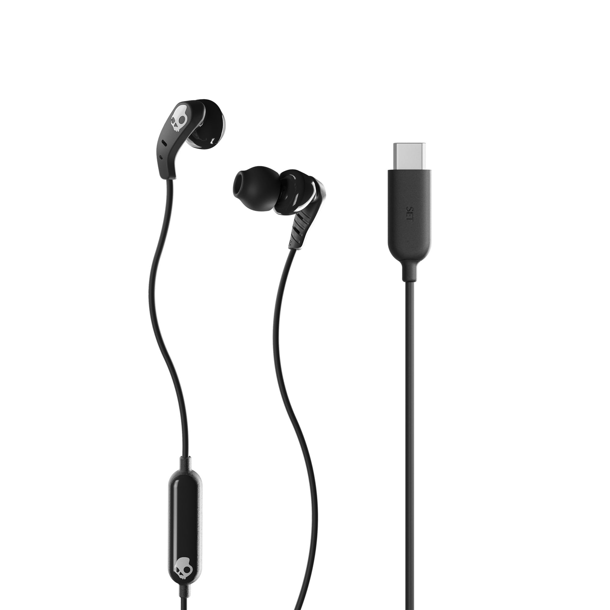 Skullcandy Set USB-C Wired Earbuds with Noise Isolating Fit, Built-In Microphone Call and Track Control for iPhone Android, Ear Gel Sizes Included for Custom Fit - True Black