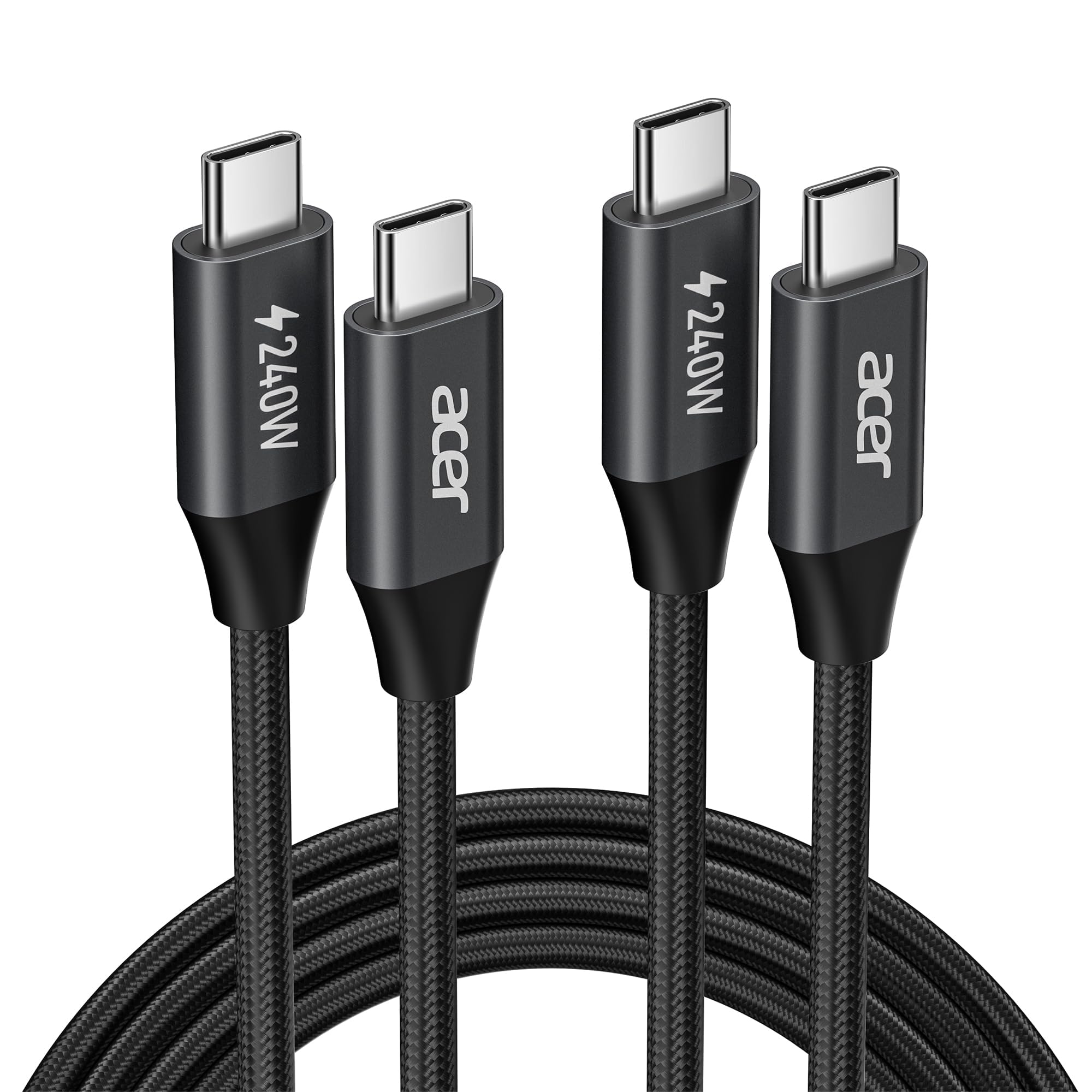 acer USBC Cable, 240W USB C Cable (6.6FT/2 Pack), C to C Fast Charging Nylon Braided Type-C Charger Cord Compatible with iPhone16/15 Pro Max, Galaxy S25/S24, MacBook Pro/Air, iPad, Laptop, etc.