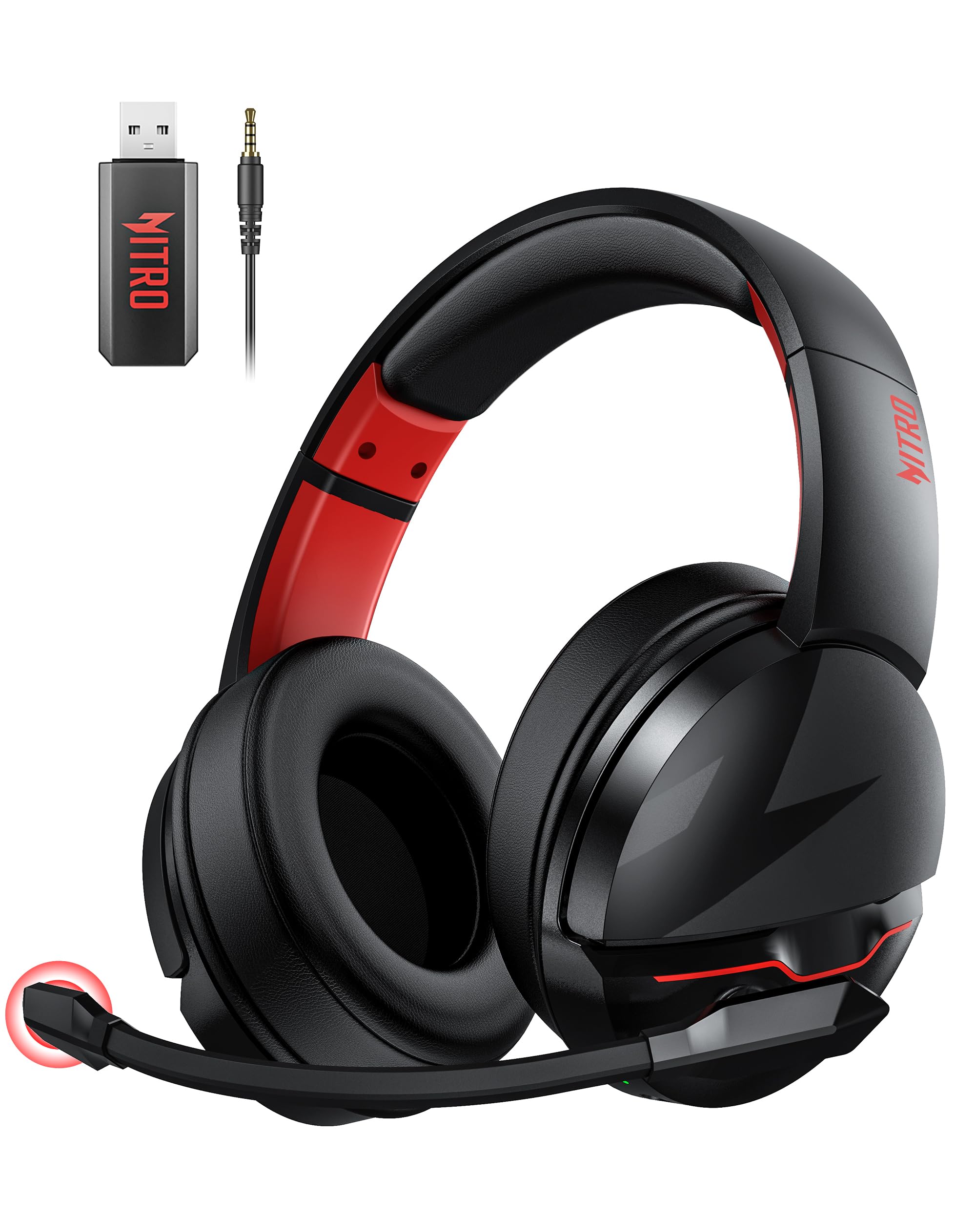 acer Wireless Gaming Headset, PS5 Headset with 2.4GHz for Ps5, Ps4, PC, Switch, Bluetooth 5.3 + 100Hrs Gaming Headphones with Noise Canceling Mic for Laptop, Mobile, Mac, 50mm Drivers (Red)