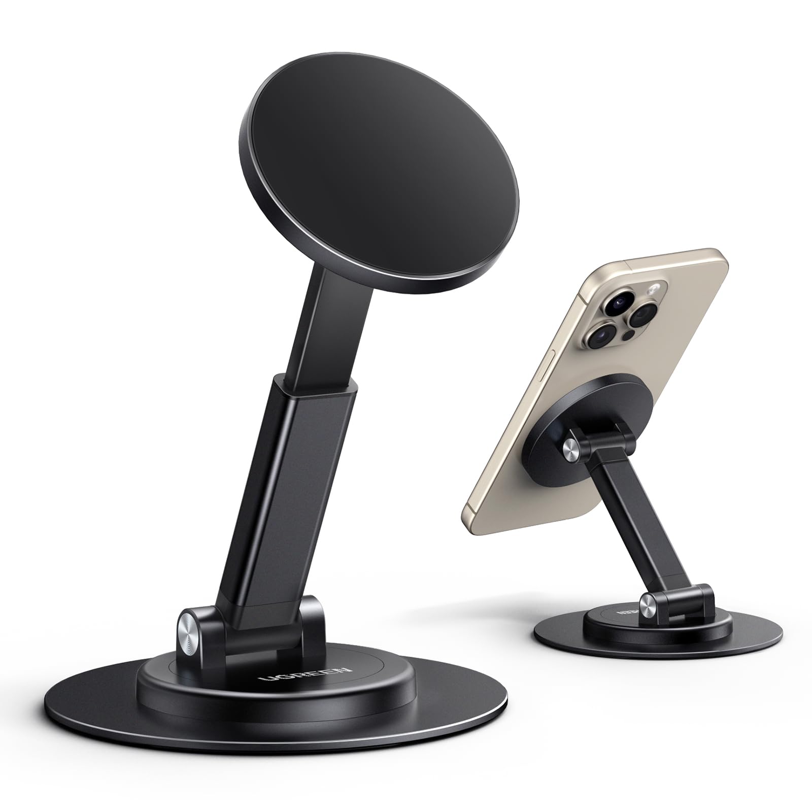 UGREEN Magnetic Phone Stand for MagSafe, Height Adjustable iPhone Stand for Desk with 360° Rotation Compatible for iPhone 16 15 Pro Max 14 Pro 13 12 and MagSafe Case, Black