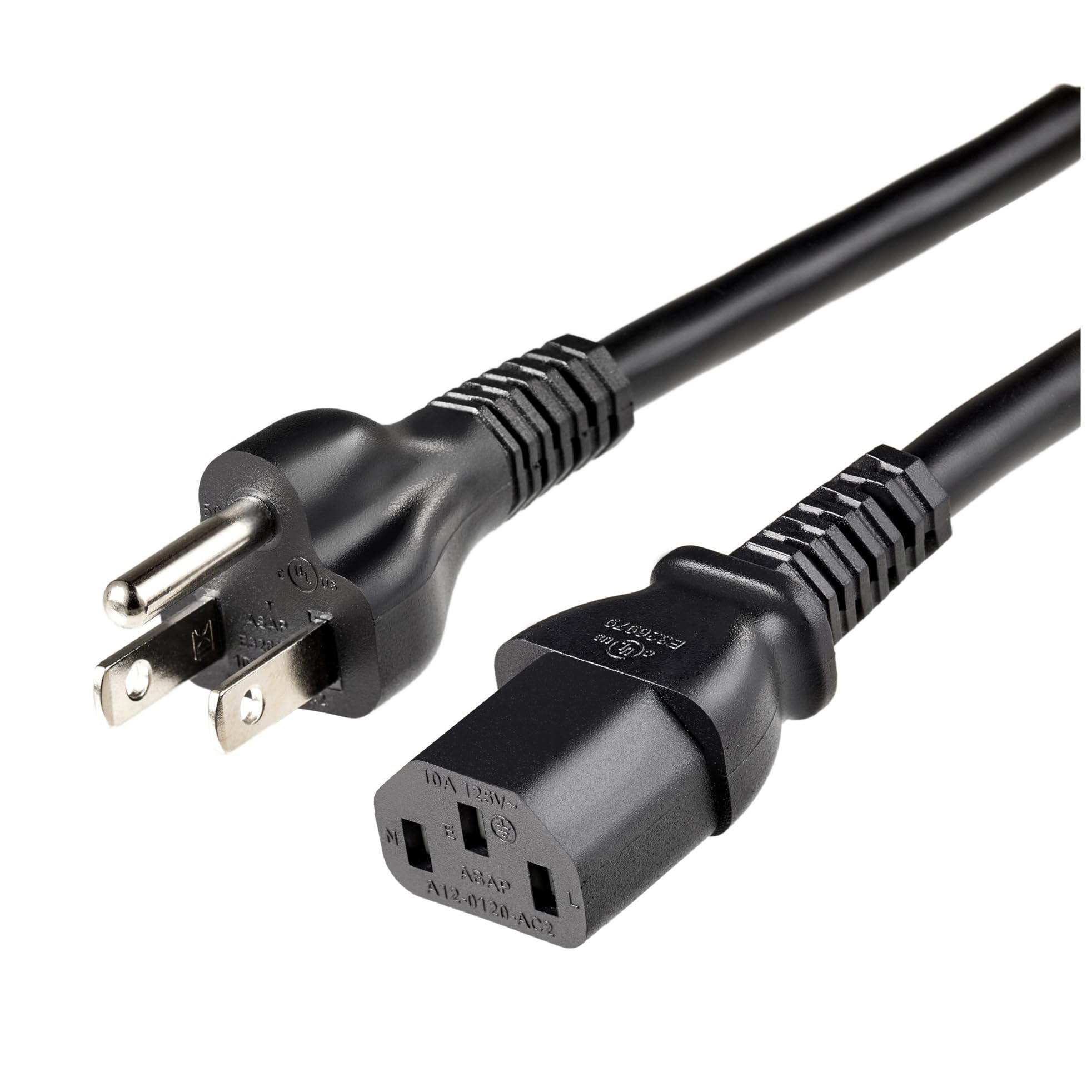 Amazon Basics PC Power Cord, 15 feet, AC Power Cord for Monitor, Computer, TV, 3 Prong, 18 AWG, 125 Volts, Black