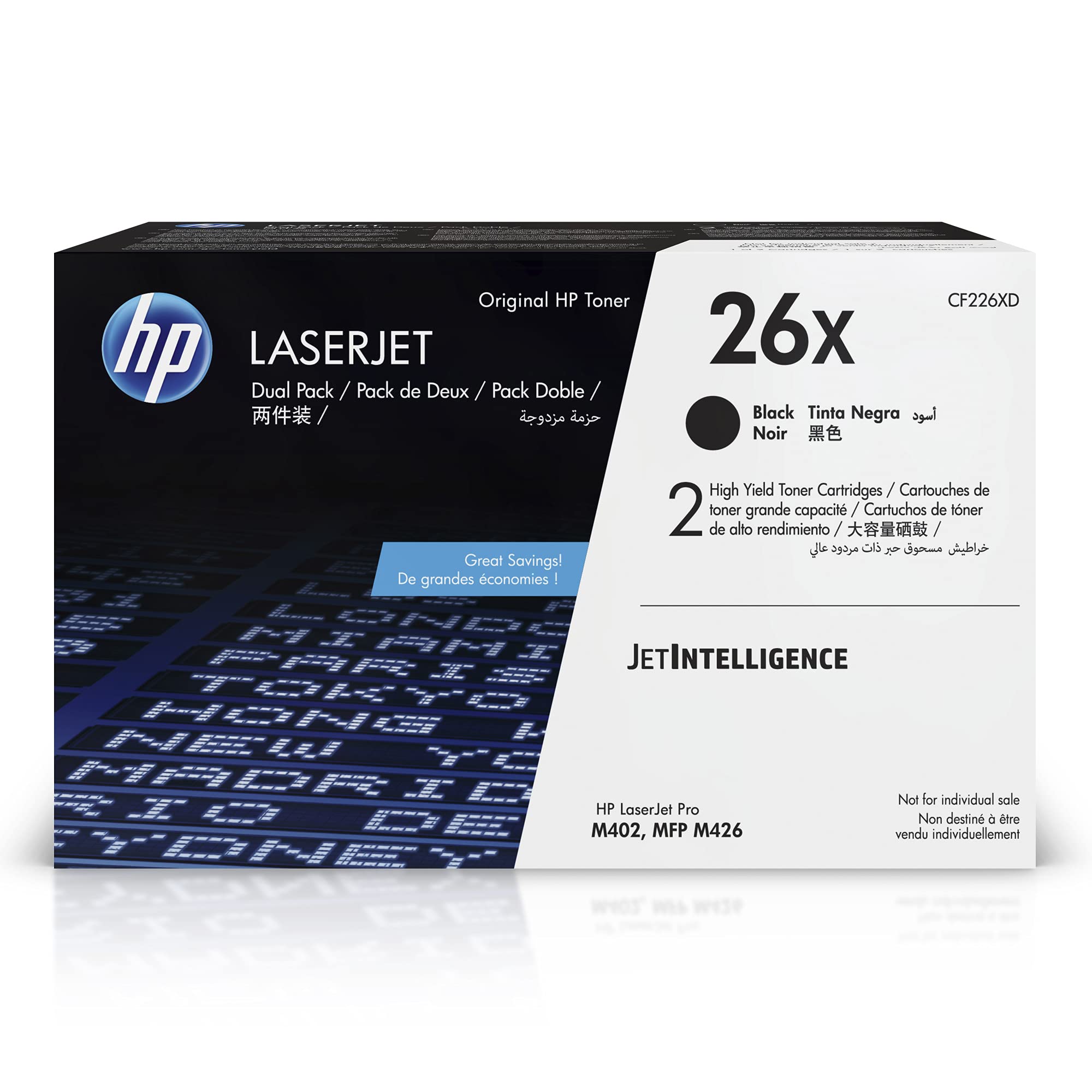 HP 26X Black High-yield Toner Cartridges (2-pack) | Works with HP LaserJet Pro M402 Series, HP LaserJet Pro MFP M426 Series | CF226XD