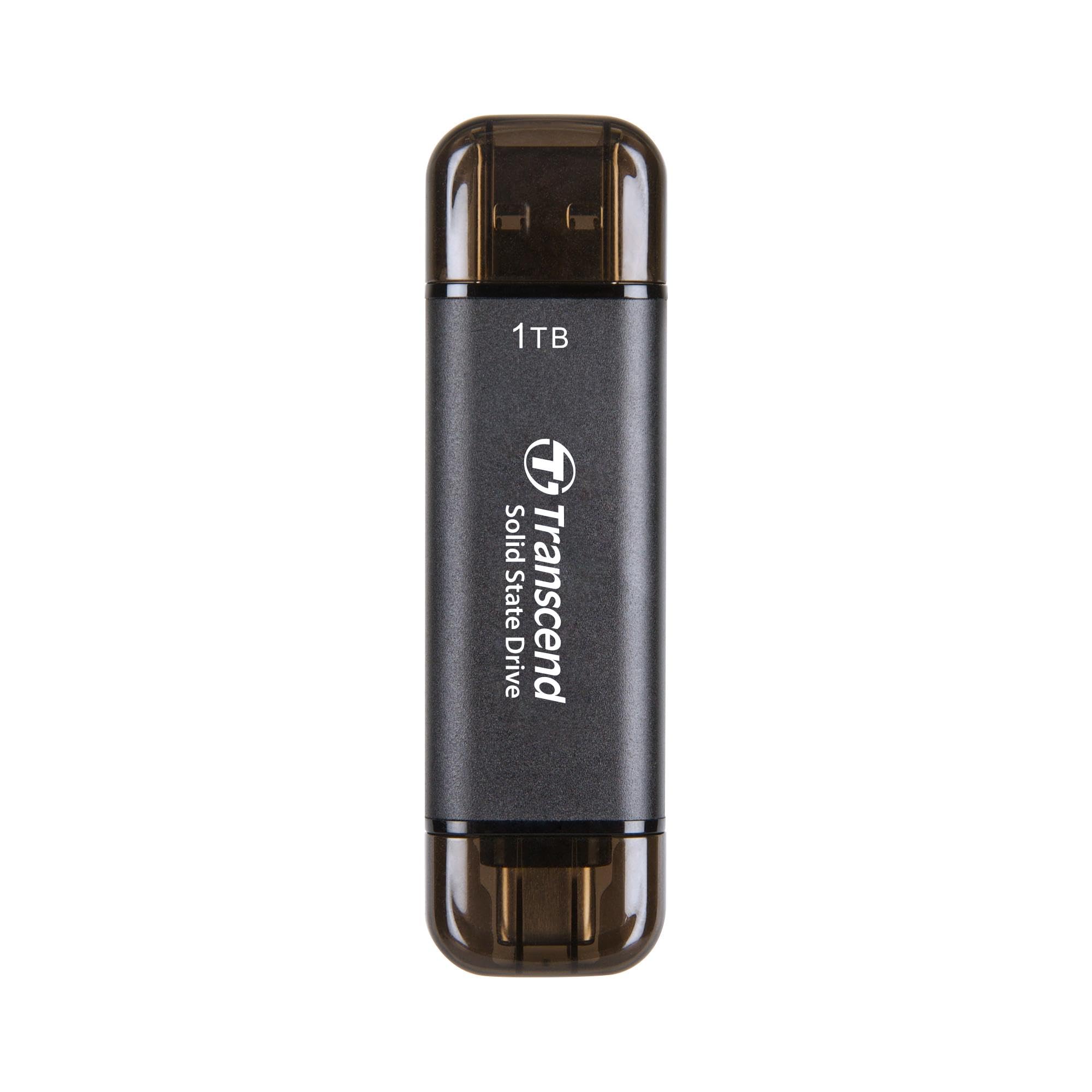 Transcend 1TB External SSD, Up to 1,050MB/s, Dual USB Hard Drive for Tesla, iPhone15,16&iPad&Mac, Steam Deck/ROG Ally/MSI Claw/Windows/Android/PS5/Smart TV, 2-in-1 Type C &A, USB 3.2 Gen2 Portable SSD