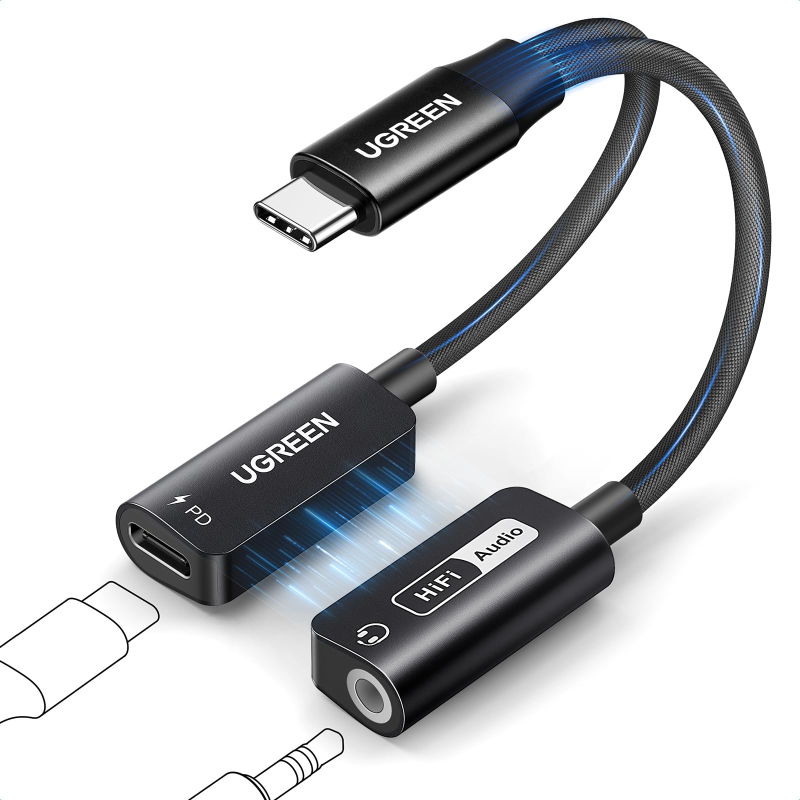UGREEN Magnetic USB C to 3.5mm Audio Adapter and Charger 2 in 1 Hi-Res 32bit/384kHz Aux to USB C with PD 60W Fast Charging Dongle Cable for iPhone 16 Pro Max, Switch 2, Galaxy S25Ultra, iPad Pro