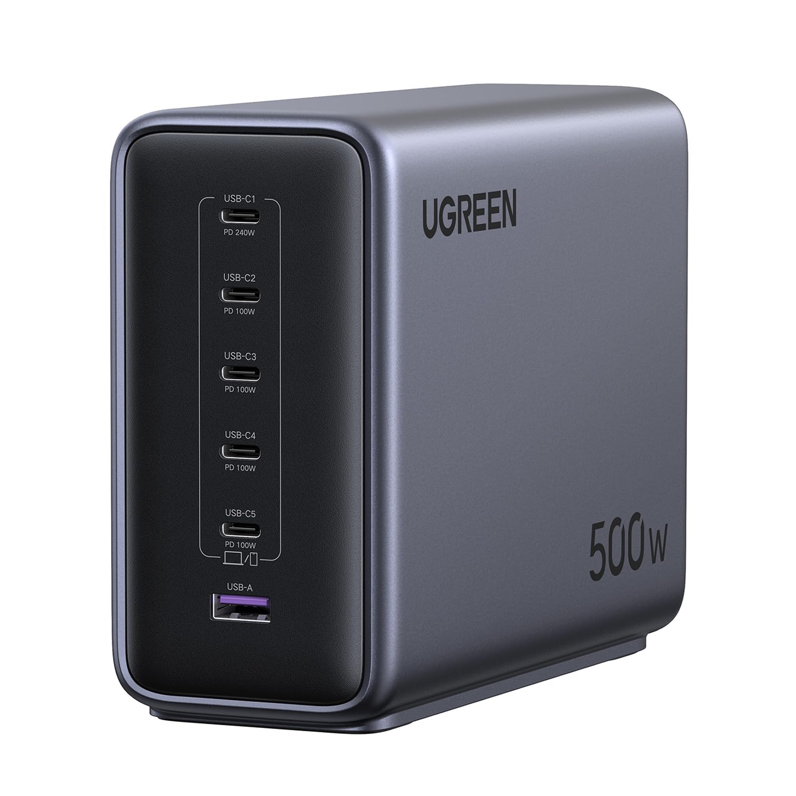 UGREEN Nexode 500W GaN Fast Charging Station - 6 Ports USB-C & USB-A, 240W Single Port, Smart Temperature Control, Space-Saving Design, for Laptops, Phones, and More