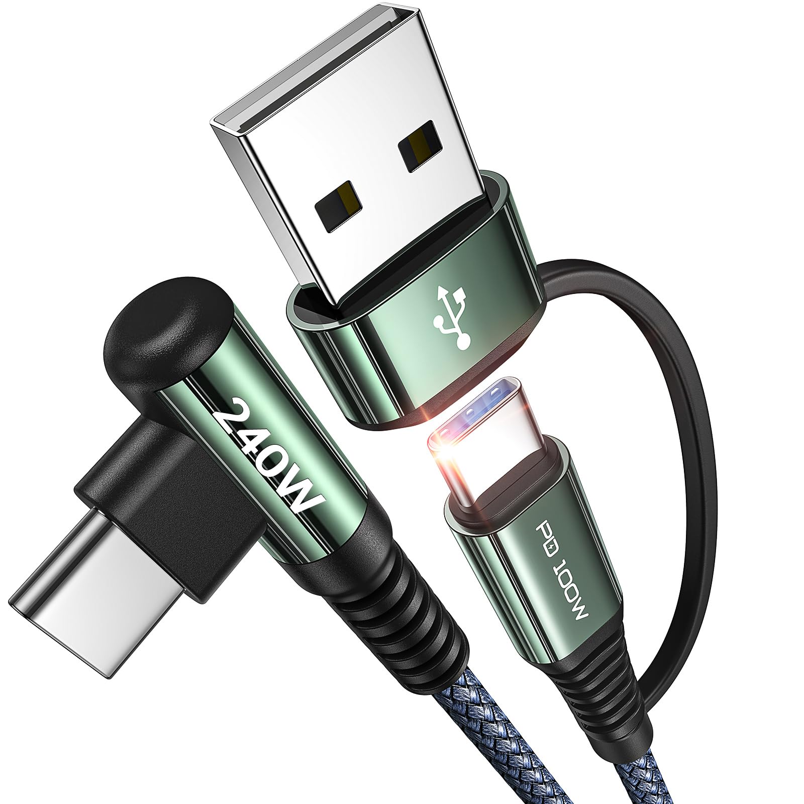 AINOPE 240W Long USB C Cable 10 ft USB C Cable Fast Charging Type C Charger Right Angle Fit iPhone 16 15 Pro MacBook Max iPad Samsung 25 10FT Grey