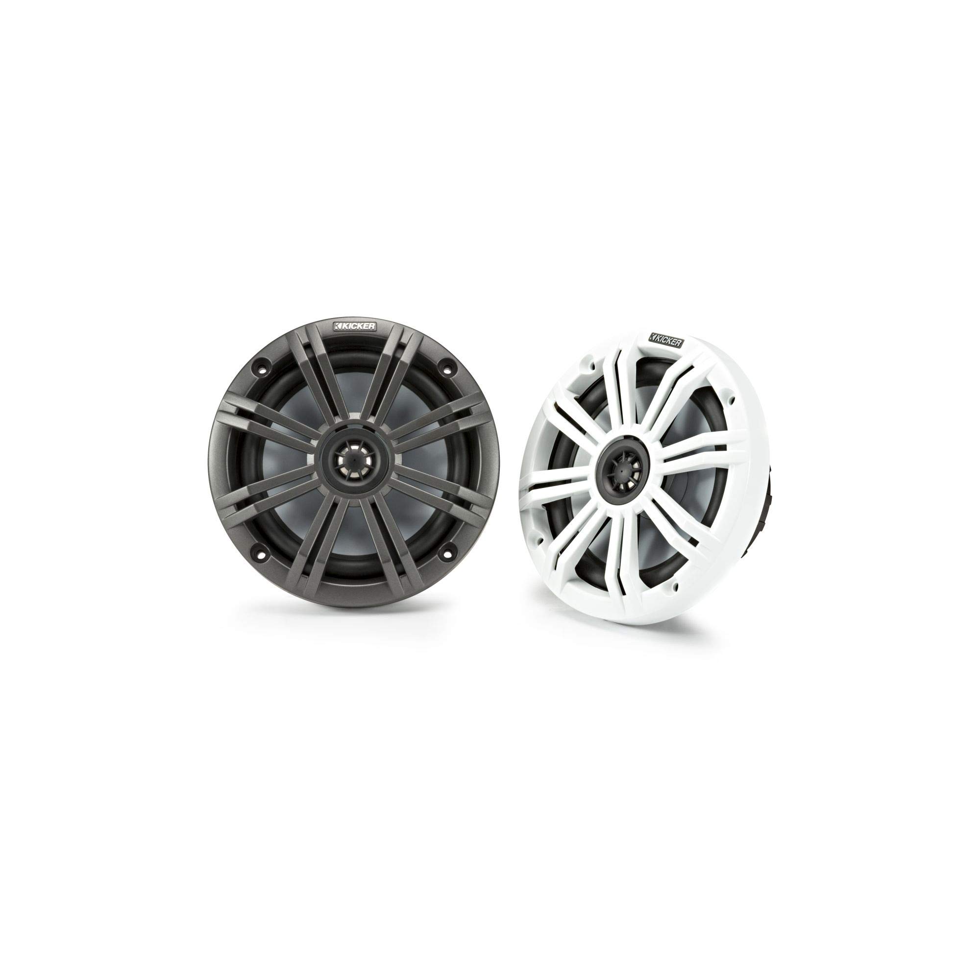 KICKER KM65 6.5-Inch (165mm) Marine Coaxial Speakers with 3/4-Inch (20mm) Tweeters, 4-Ohm, Charcoal and White Grilles