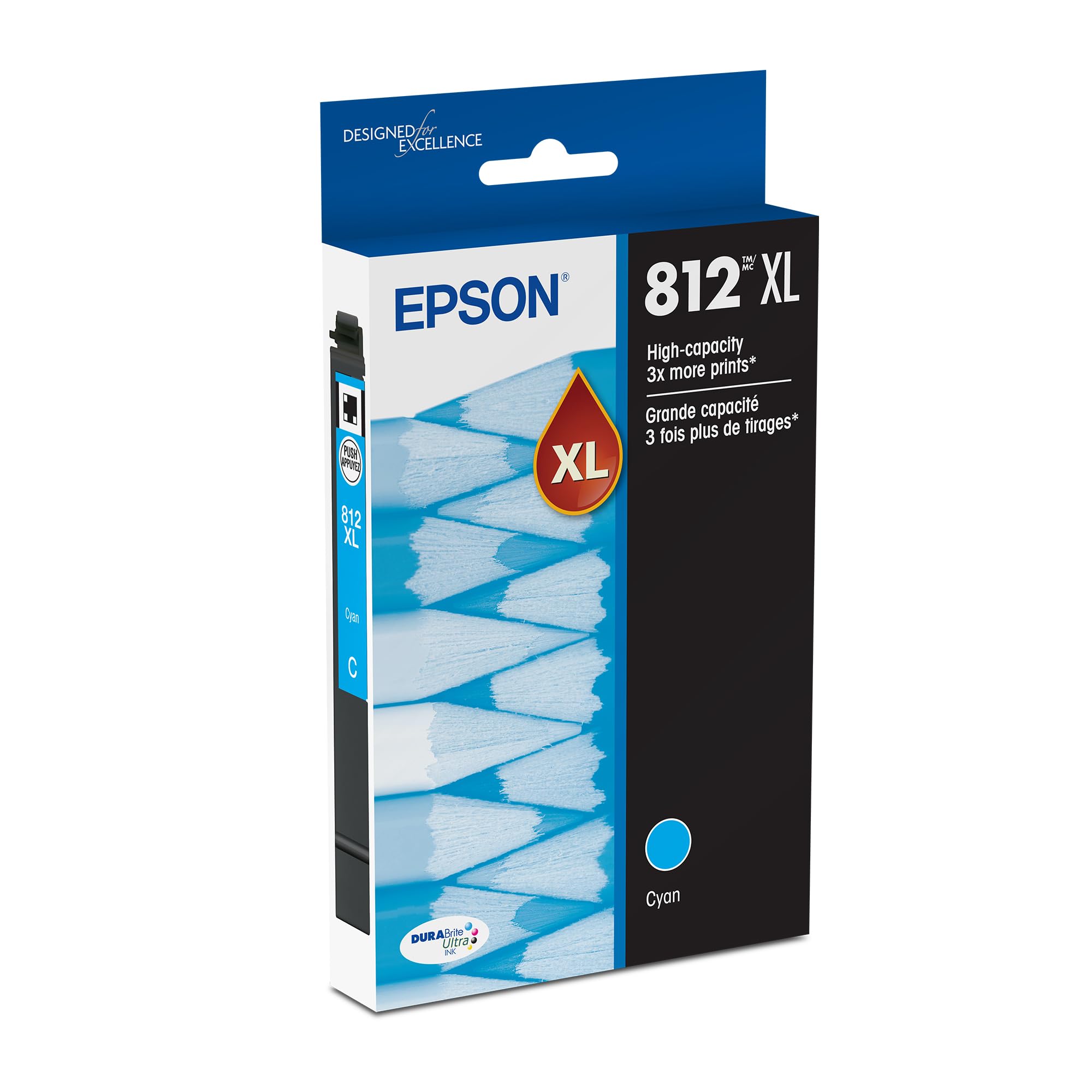 EPSON 812 DURABrite Ultra Ink High Capacity Cyan Cartridge (T812XL220-S) Works with WorkForce Pro WF-7310, WF-7820, WF-7840, WorkForce EC-C7000