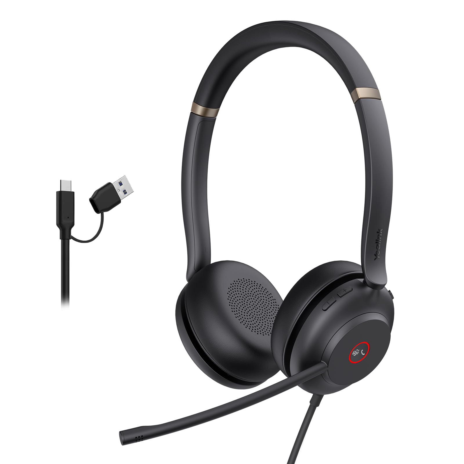 Yealink UH37 USB Headset with Noise Cancelling Microphone,Wired Headset for PC Laptop,Teams Certified,USB-A & USB-C Cable,Works with Zoom and Other Leading UC Platforms
