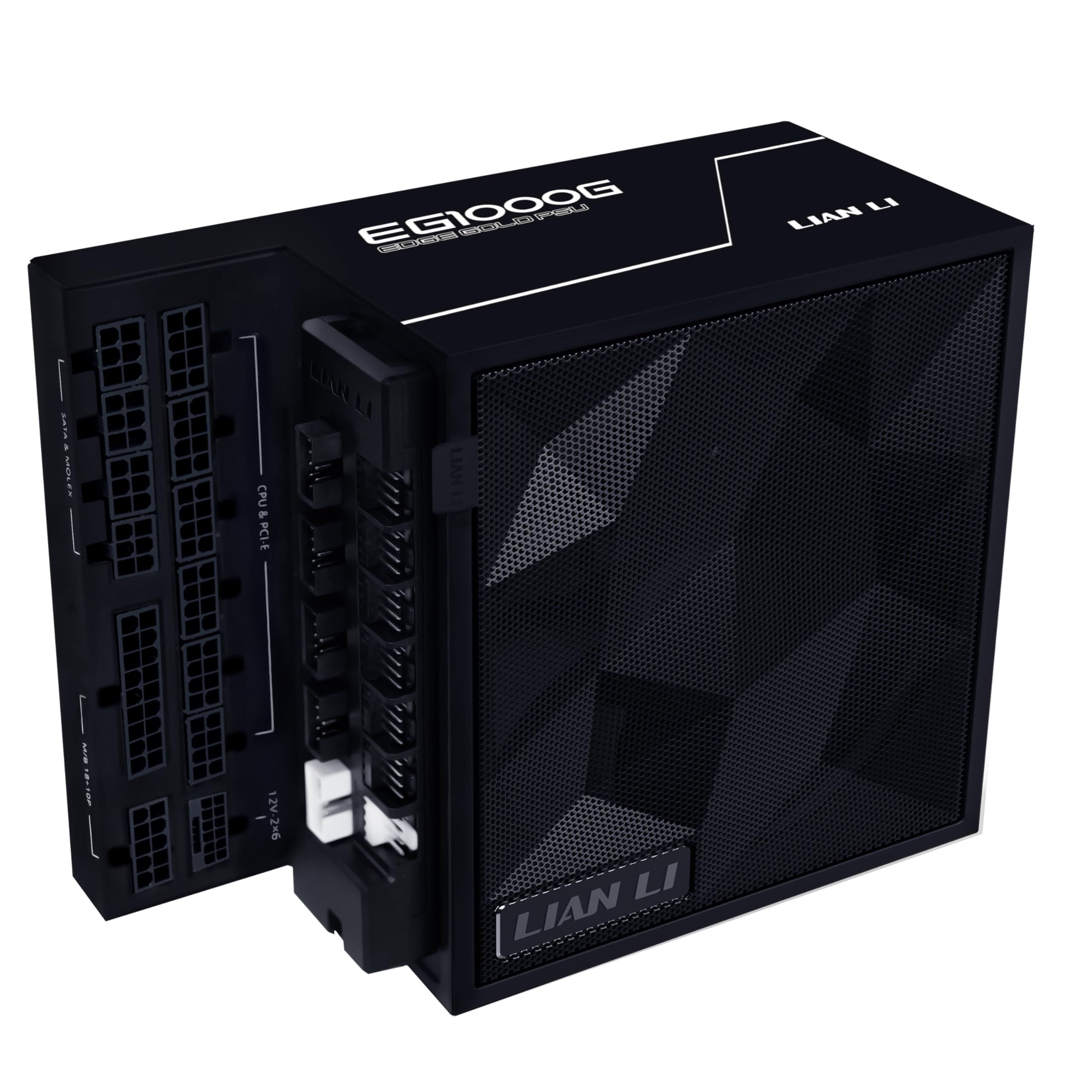 Lian Li EDGE1000W Fully Modular Low-Noise ATX Power Supply - ATX 3.1 & PCIE 5.1 Compliant - Cybenetics Gold Efficiency - 12V-2x6 Cable - L-Shape Design - with USB/Fan Hub - Black (EG1000G.WB)