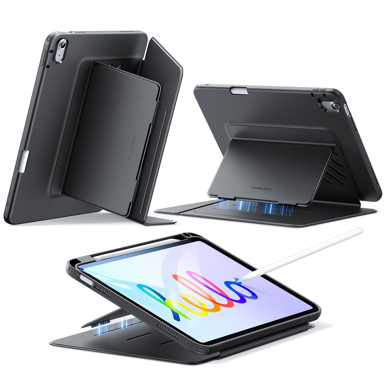 ESR for iPad (A16) 11th Generation Case 11 Inch 2025, iPad 10th Generation Case 10.9 inch 2022, Vertical Stand Cover, Multi Stand Angles, Ultra-Stable Cover with Pencil Holder, Flip Series, Black