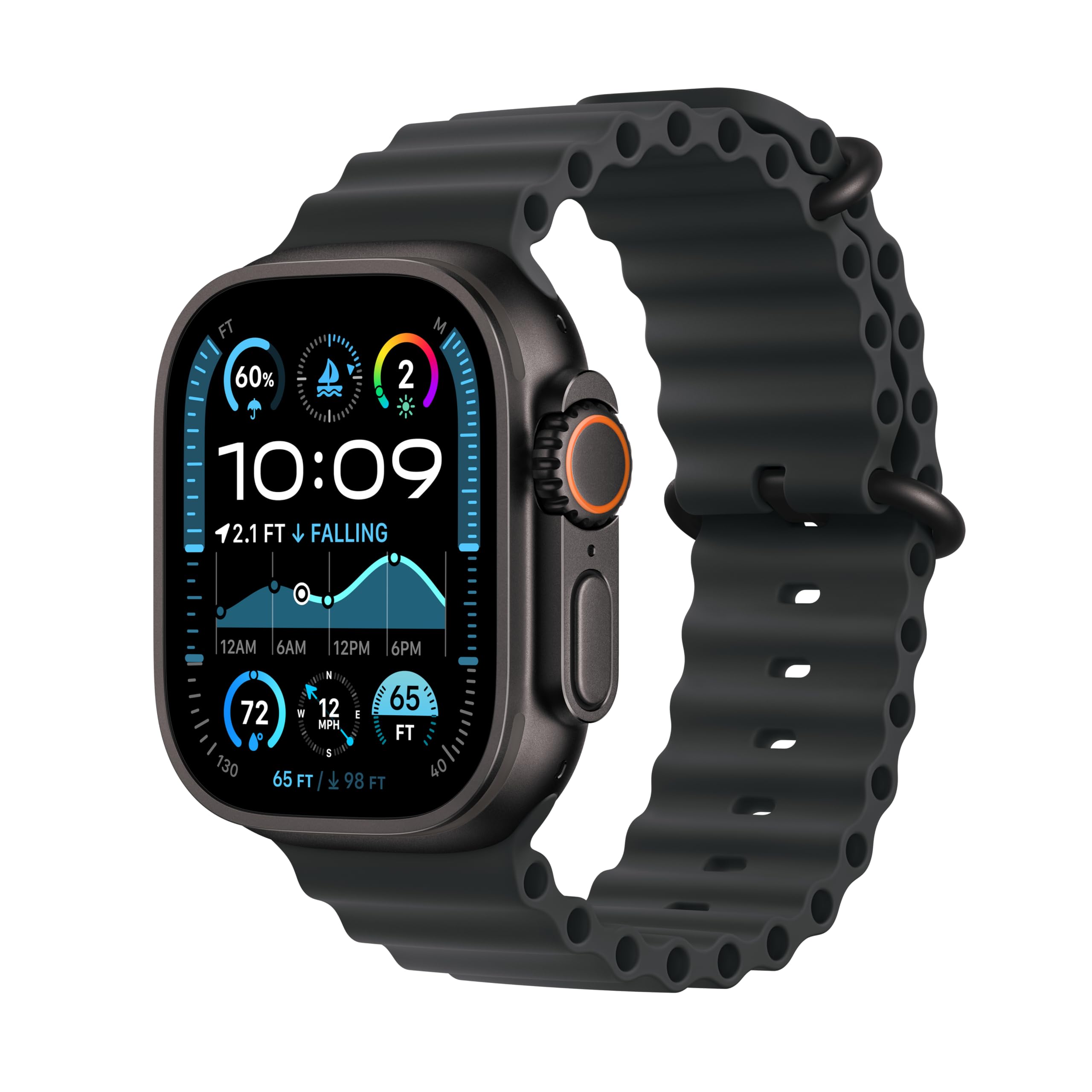 Apple Watch Ultra 2 [GPS + Cellular 49mm] Smartwatch, Sport Watch with Black Titanium Case with Black Ocean Band. Fitness Tracker, Precision GPS, Action Button, Extra-Long Battery Life