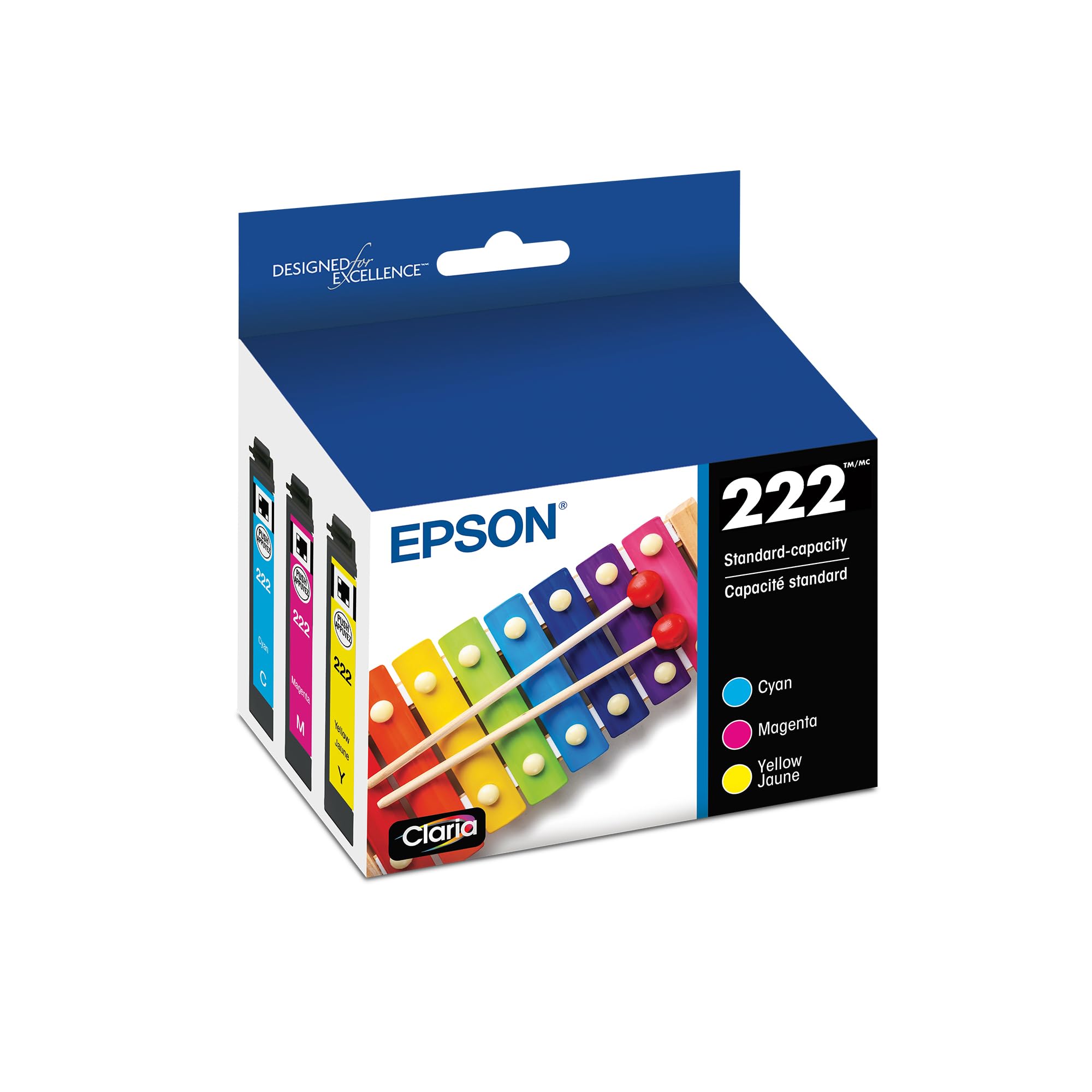 EPSON 222 Claria Ink Standard Capacity Color Combo Pack (T222520-S) Works with WorkForce WF-2960, Expression XP-5200