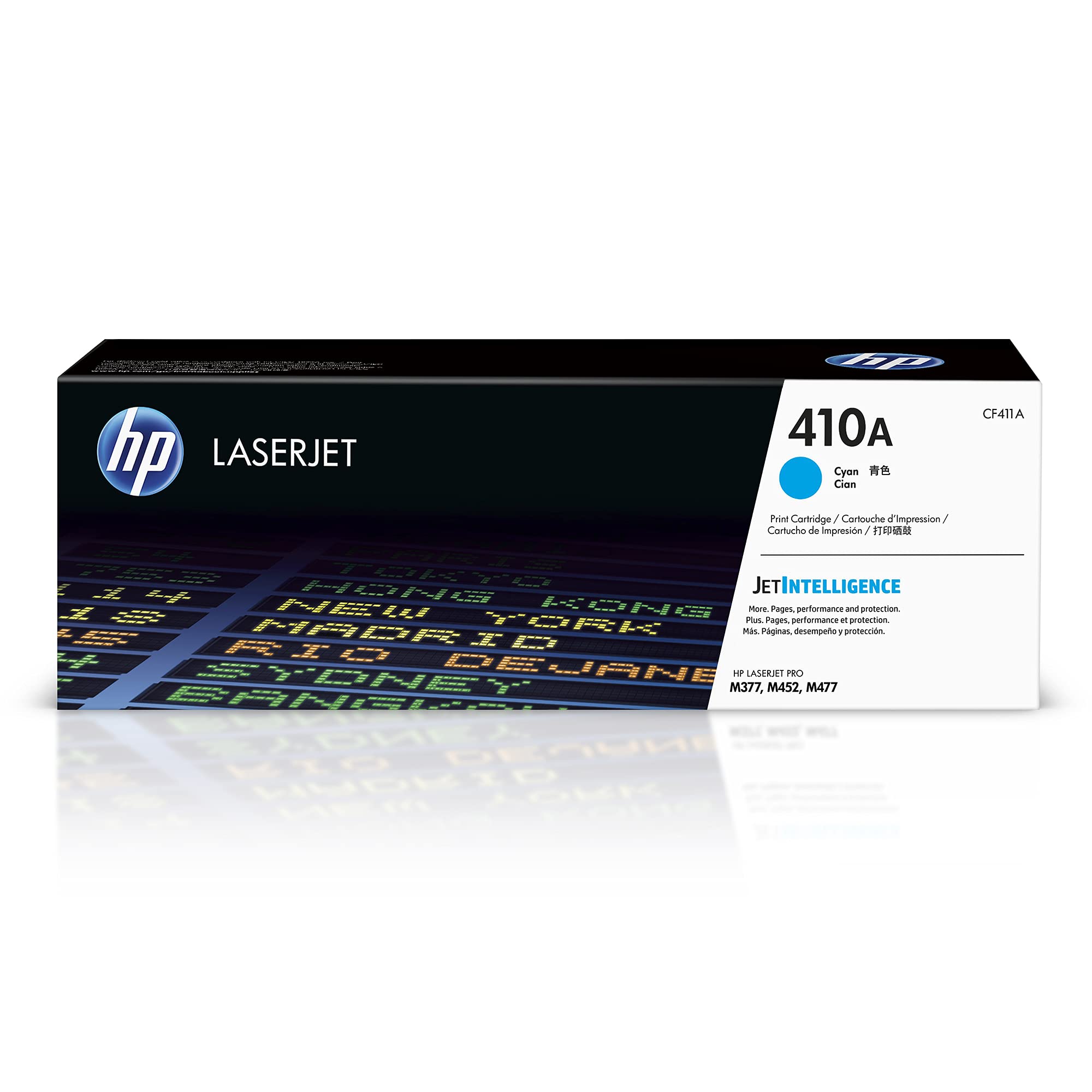 HP 410A Cyan Toner Cartridge | Works with HP Color LaserJet Pro M452 Series, HP Color LaserJet Pro MFP M377, M477 Series | CF411A