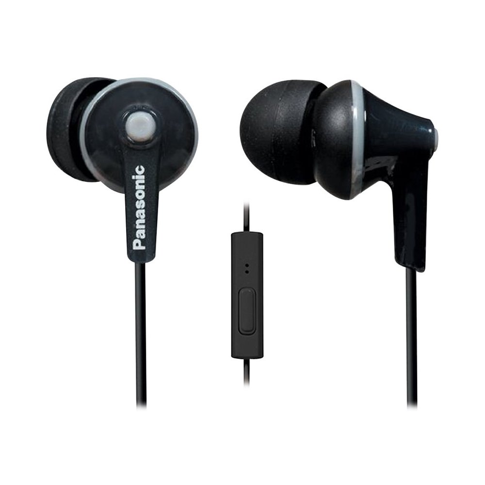 Panasonic ErgoFit Wired Earbuds With Microphone, 3.5mm Jack Wired Headphones with Mic and Call Controller, Ergonomic Custom-Fit Earpieces (S/M/L), for Phones and Laptops - RP-TCM125-K (Black)