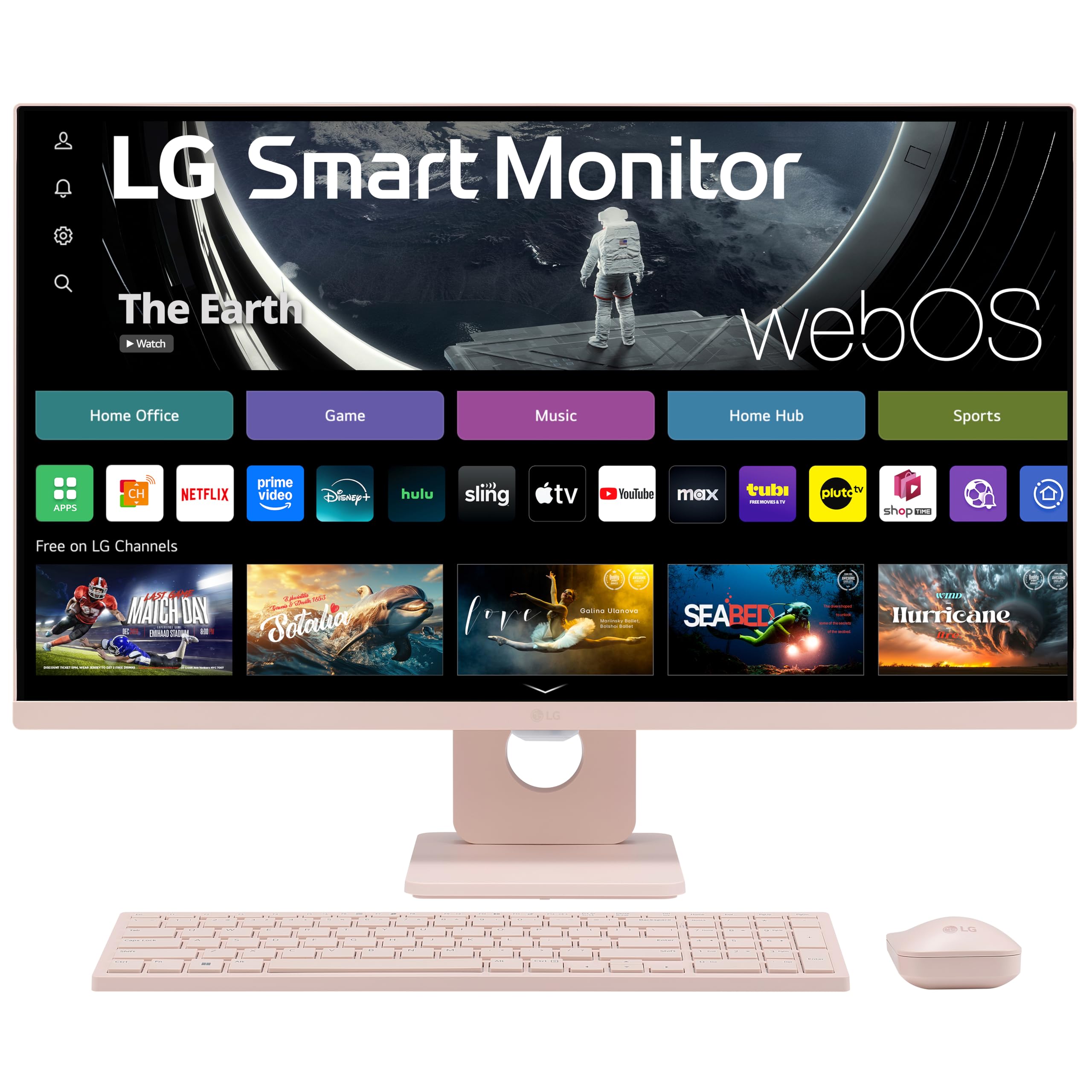 LG 27SR5BF-P 27-inch FHD (1920x1080) Smart Monitor with Streaming TV, webOS, Wireless Keyboard, Mouse, HDR10, IPS Display, webOS, Speaker, ThinQ App, Remote Control, Pink