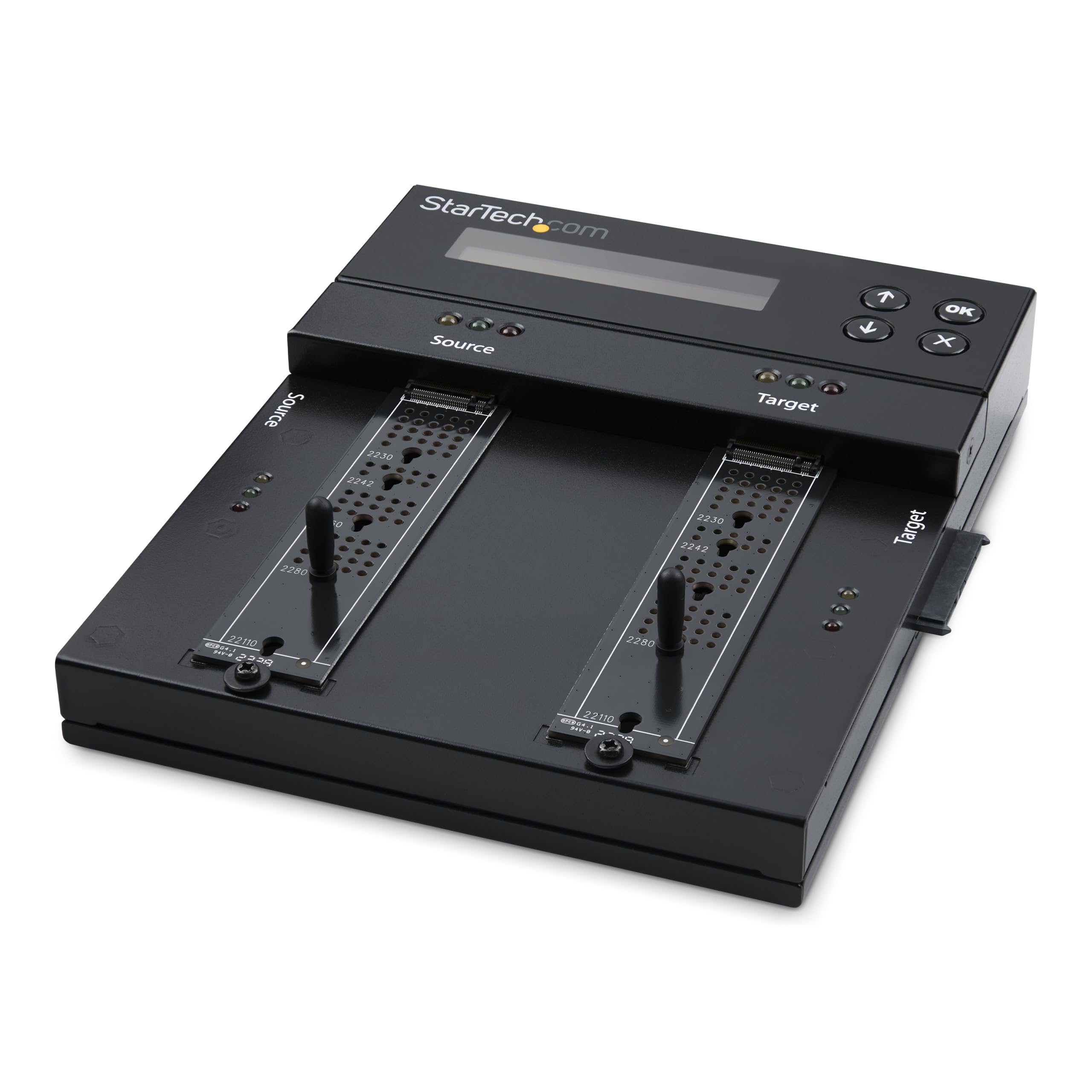 StarTech.com Standalone Dual Bay M.2 SATA/NVMe Duplicator/Eraser, HDD/SSD Cloner/Wiper for M.2 PCIe AHCI/NVMe/SATA, 2.5/3.5in Drives, Hard Drive Sanitizer/Copier, TAA (SM2DUPE11)