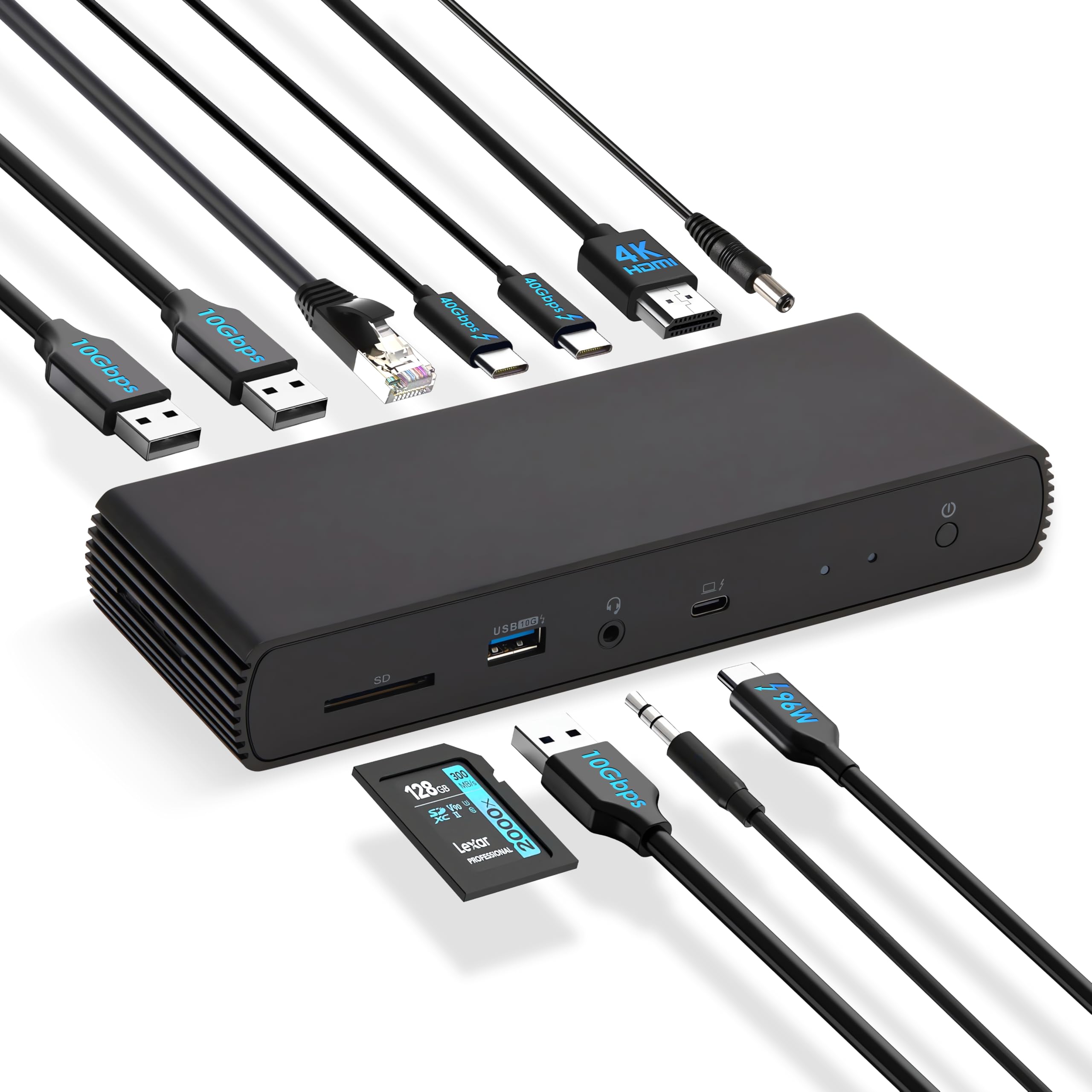 Amazon Basics Thunderbolt4/USB4 Pro Docking Station,2xTBT4,1xHDMI2.1,3xUSB A 3.1,RJ45,Dual Display, Black, 7.86 x 2.95 x 1.23 inches