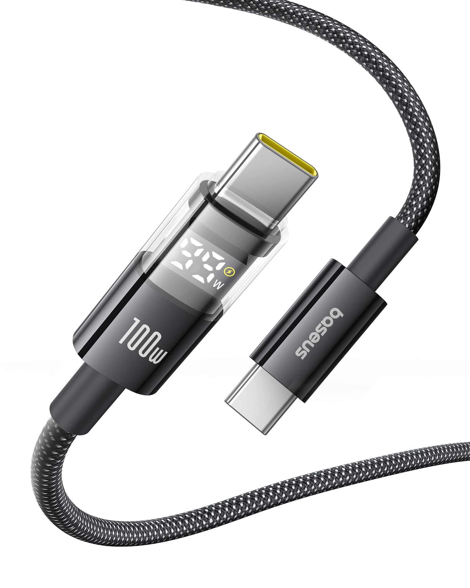 Baseus USB C Cable, 100W 5A Fast Charging USB C Charger Cable with LED Display, Zinc Alloy Nylon Braided USB C to USB C Cable for iPhone 16/Pro/Plus/Pro Max, MacBook, iPad Pro, Galaxy S24/S23 (6.6ft)